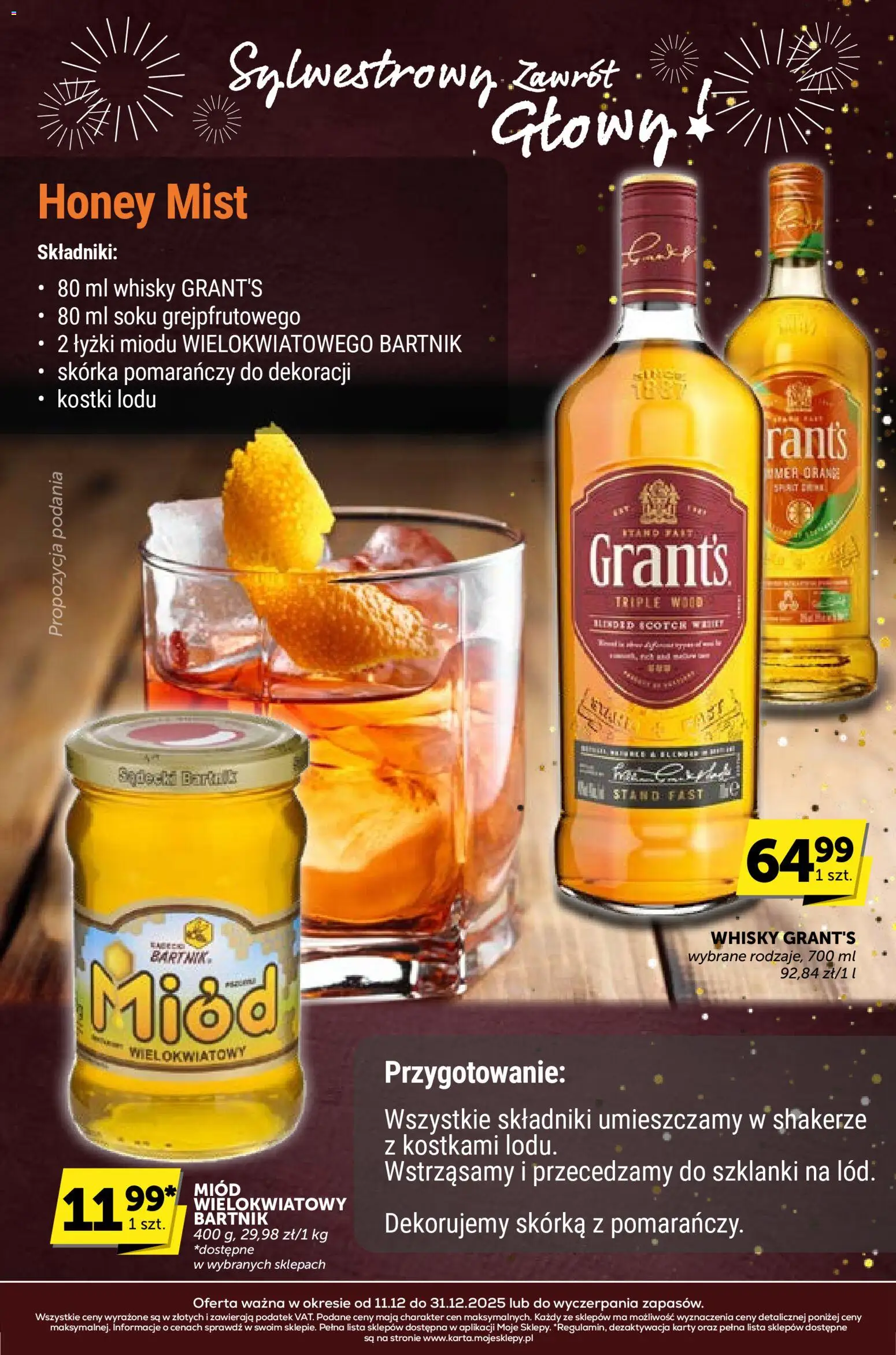 Groszek Gazetka - Sylwestrowy Zawrót Głowy od 11.12.2025 | Strona: 11 | Produkty: Grant's, Miód, Szklanki, Whisky