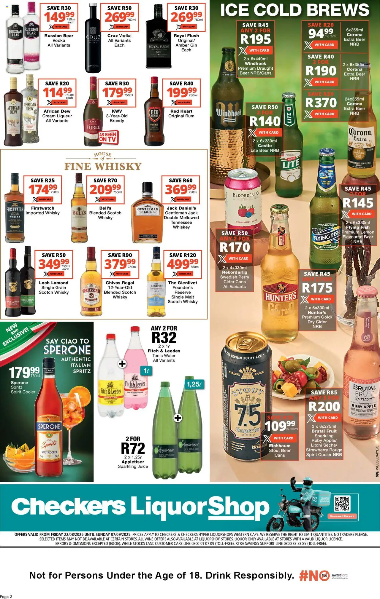 Checkers Western Cape - LiquorShop August Month-End Promotion │ valid from 22.08.2025 | Page: 2 | Products: Brandy, Tonic, Cider, Water