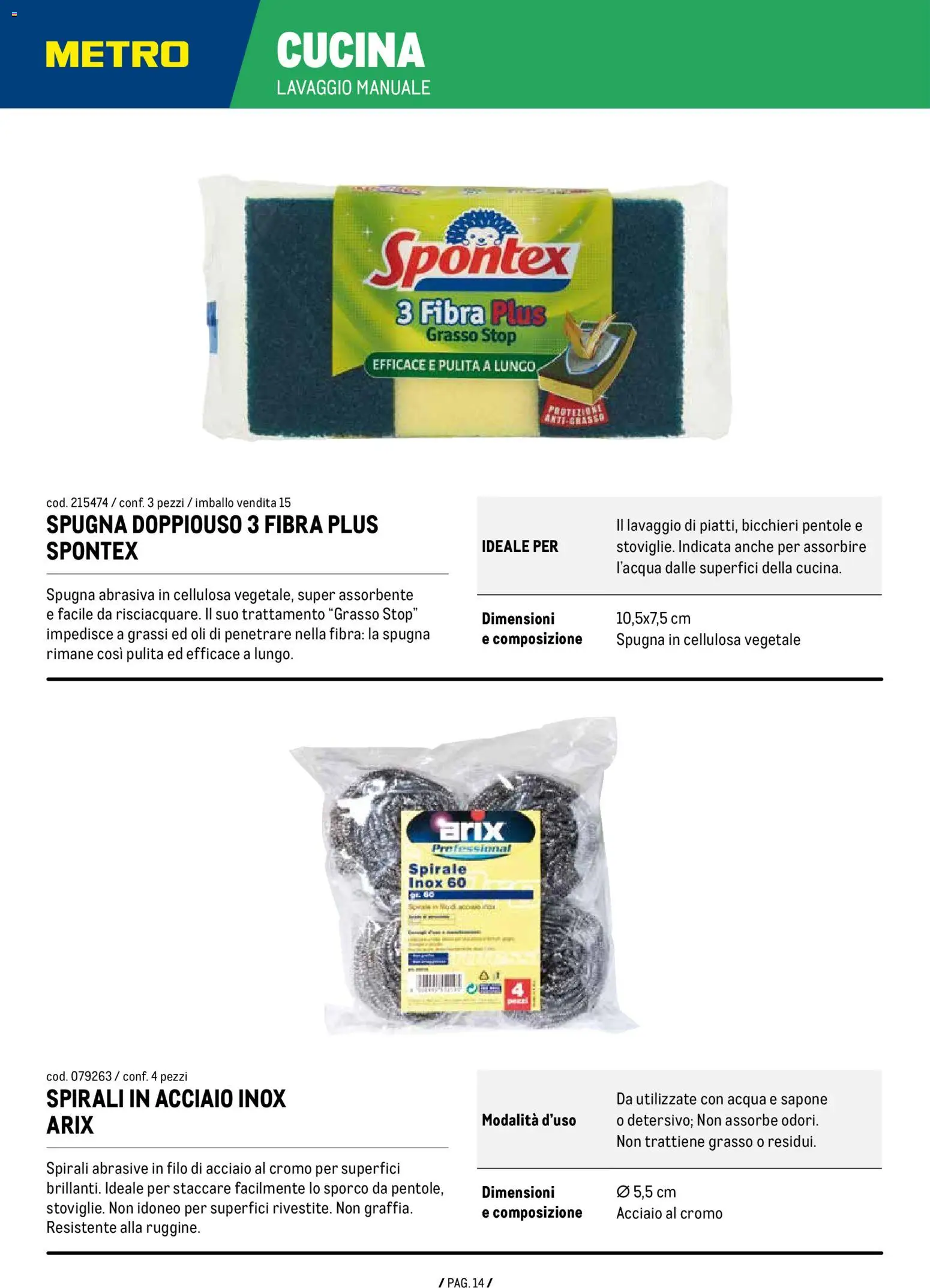 Volantino Metro del 07.01.2026 | Pagina: 14 | Prodotti: Spugna, Sapone, Acqua