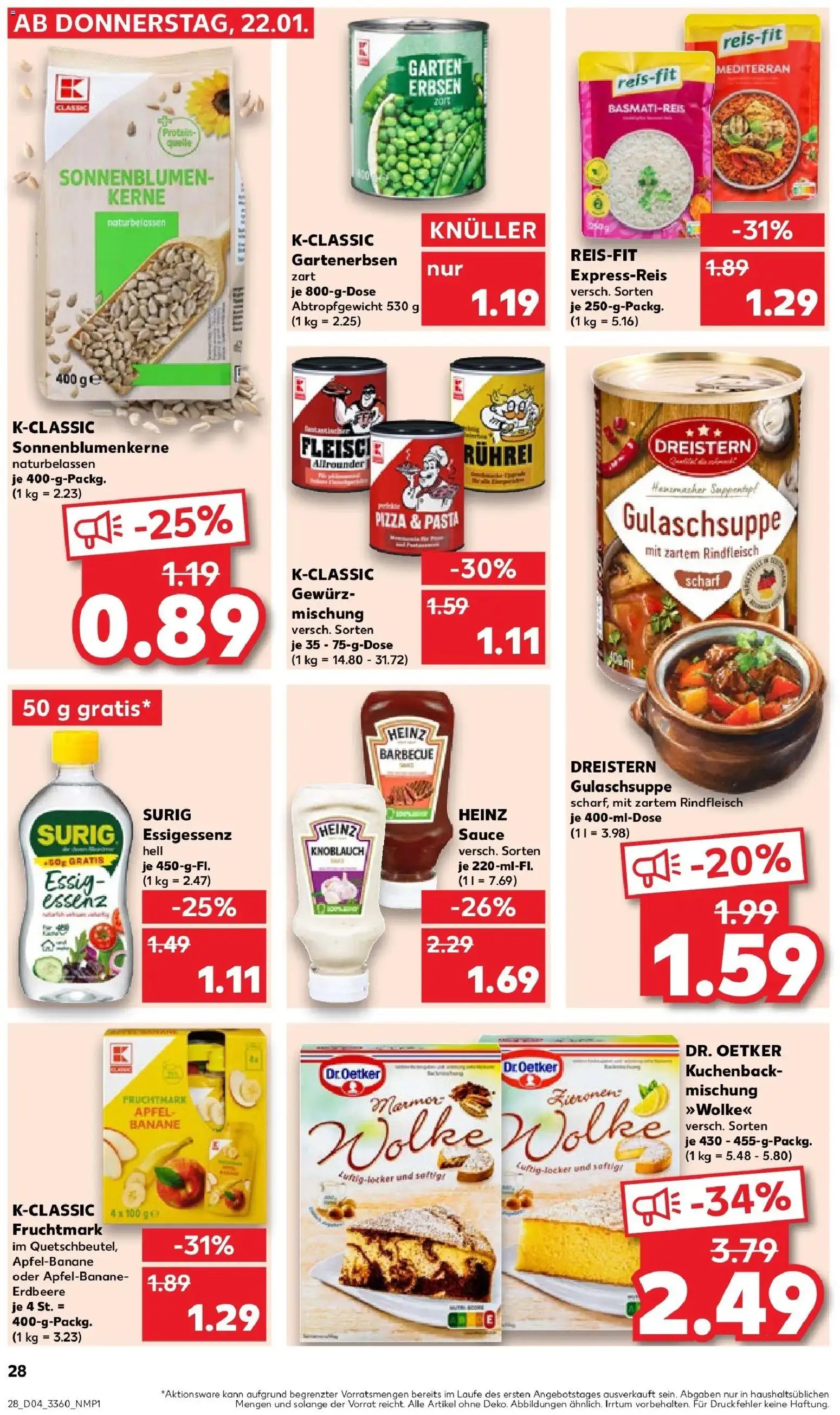 Kaufland prospekt Lutherstadt Wittenberg	 – gültig ab 22.01.2026 | Seite: 28 | Produkte: Basmatireis, Essig, Pizza, Erbsen