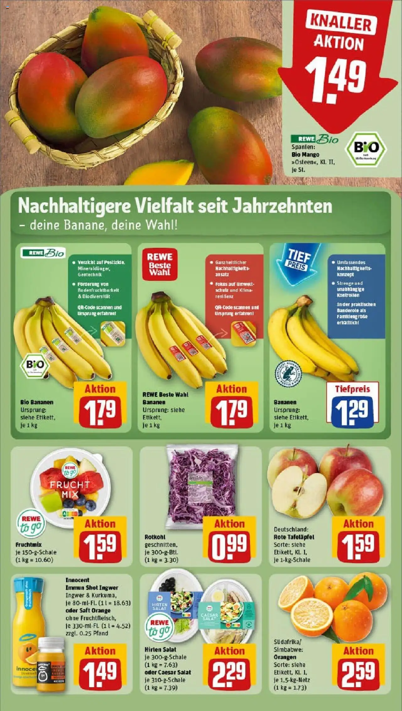 Rewe prospekt Berlin / Neukölln	 – gültig ab 28.09.2025 | Seite: 10 | Produkte: Rotkohl, Bananen, Orangen, Saft