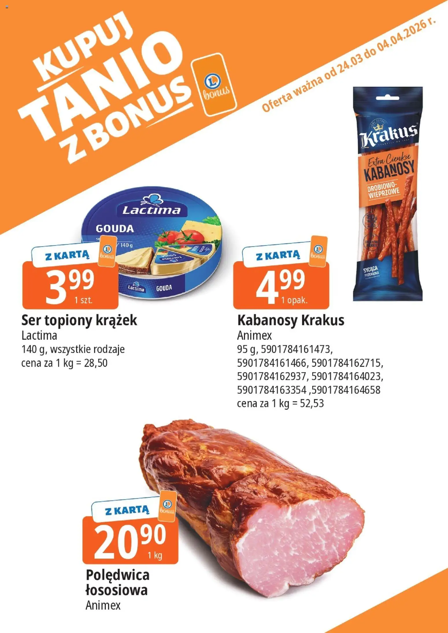 E.Leclerc gazetka - Wrocław kupony dodatkowe od 24.03.2026 | Strona: 9 | Produkty: Karta, Ser topiony, Kabanosy, Ser