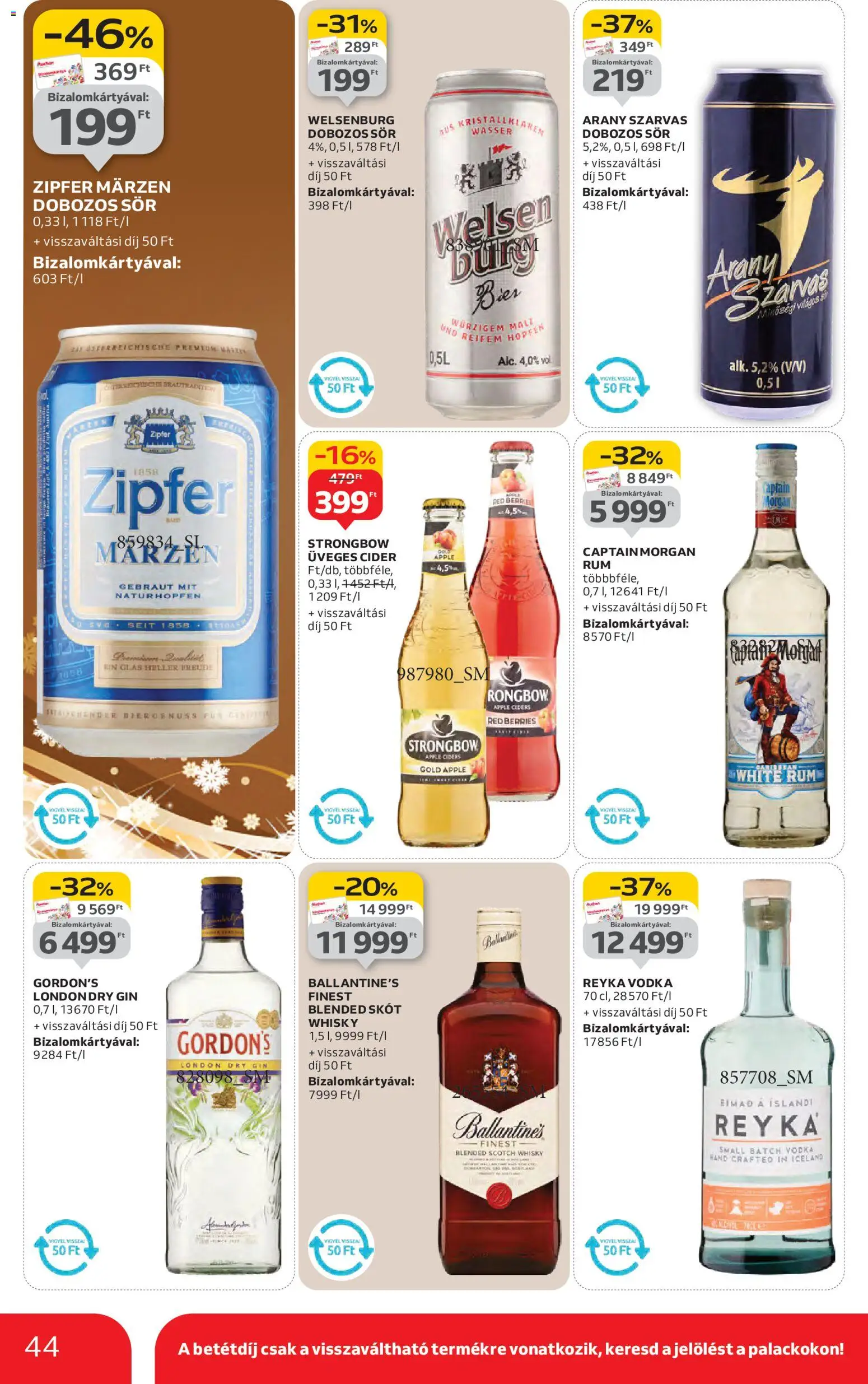 Auchan akciós ujság - amely érvényes a következő dátumtól: 27.11.2025 | Oldal: 44 | Termékek: Cider, Dobozos sör, Sör, Vodka