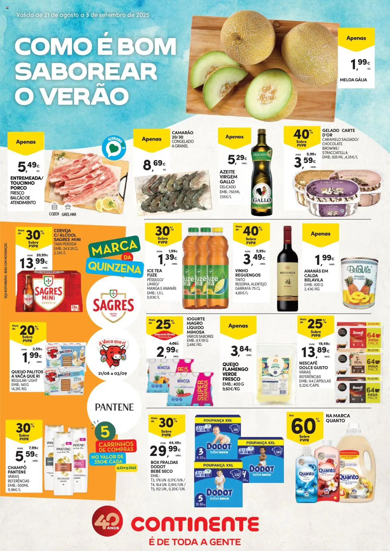 Continente Açores │ válido de 21.08.2025 | Página: 1 | Produtos: Gelado, Queijo, Iogurte, Vinho