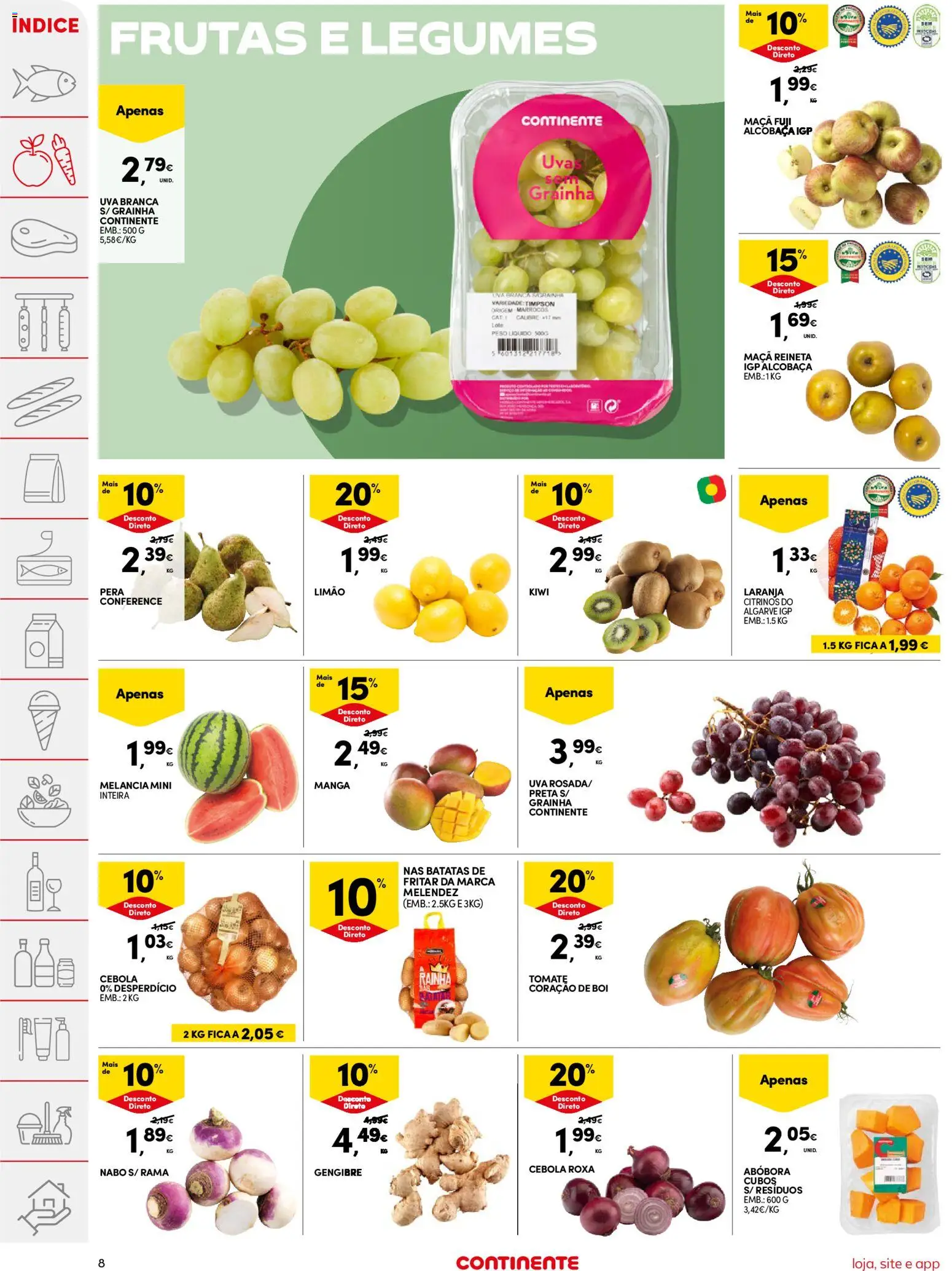Continente folheto │ válido de 10.03.2026 | Página: 8 | Produtos: Maça, Abóbora, Kiwi, Uvas