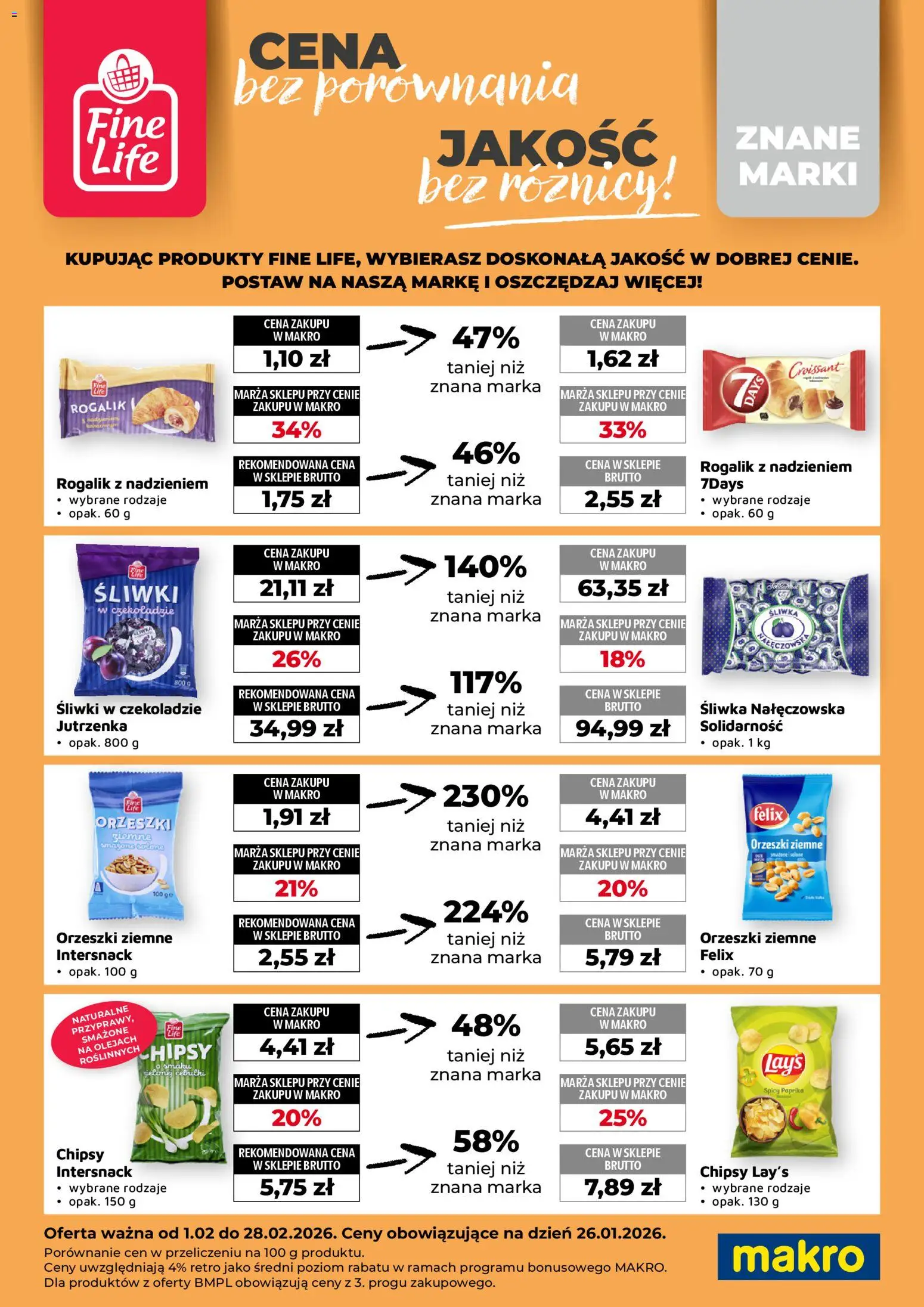 Makro Gazetka - Fine Life od 01.02.2026 | Strona: 5 | Produkty: Chipsy, Śliwki w czekoladzie, Śliwka nałęczowska, Orzeszki ziemne