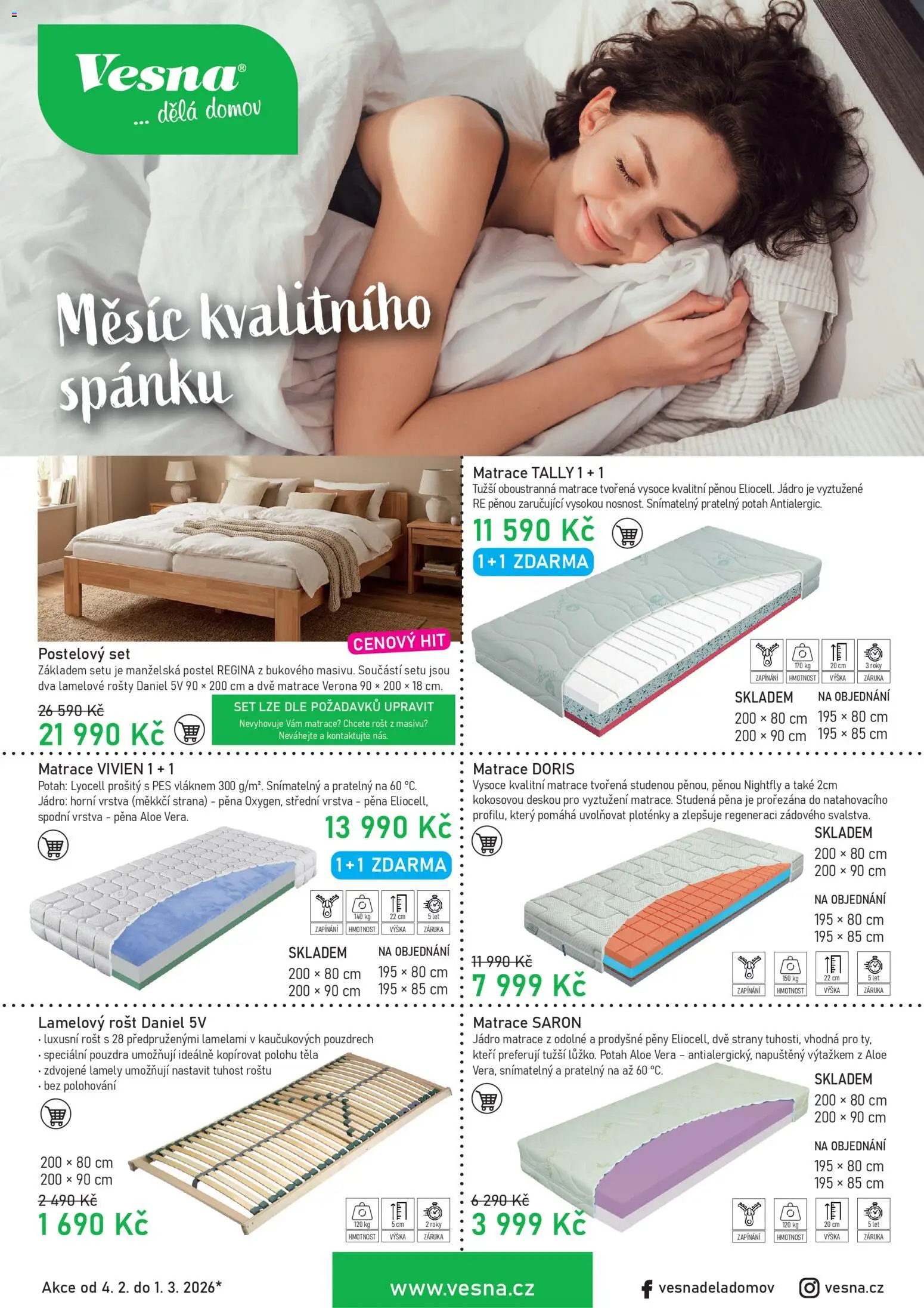 Vesna leták od 04.02.2026 | Strana: 1 | Produkty: Aloe vera, Matrace, Rošt, Pes