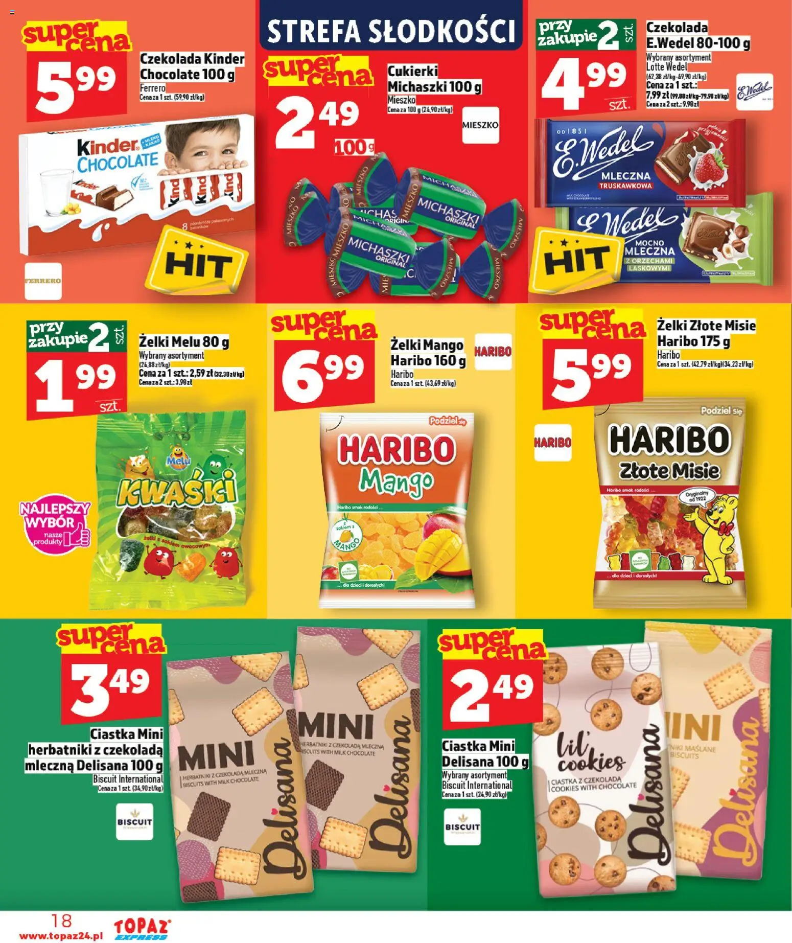 Topaz Gazetka - Express od 29.01.2026 | Strona: 18 | Produkty: Czekolada mleczna, Żelki, Cukierki, Ciastka