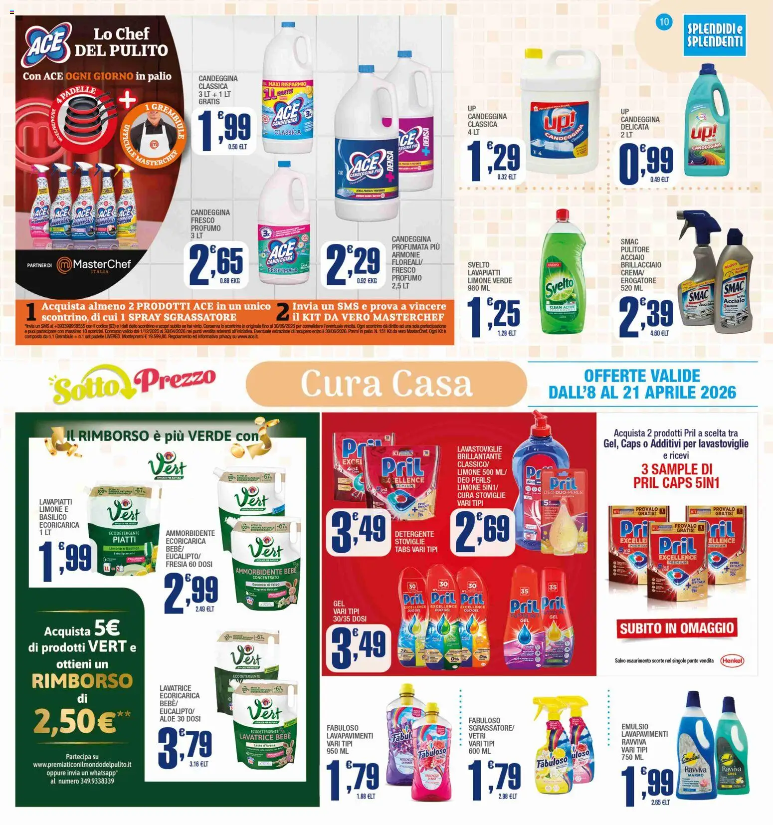 Volantino Splendidi e Splendenti del 08.04.2026 | Pagina: 10 | Prodotti: Ammorbidente, Candeggina, Talco, Grembiule