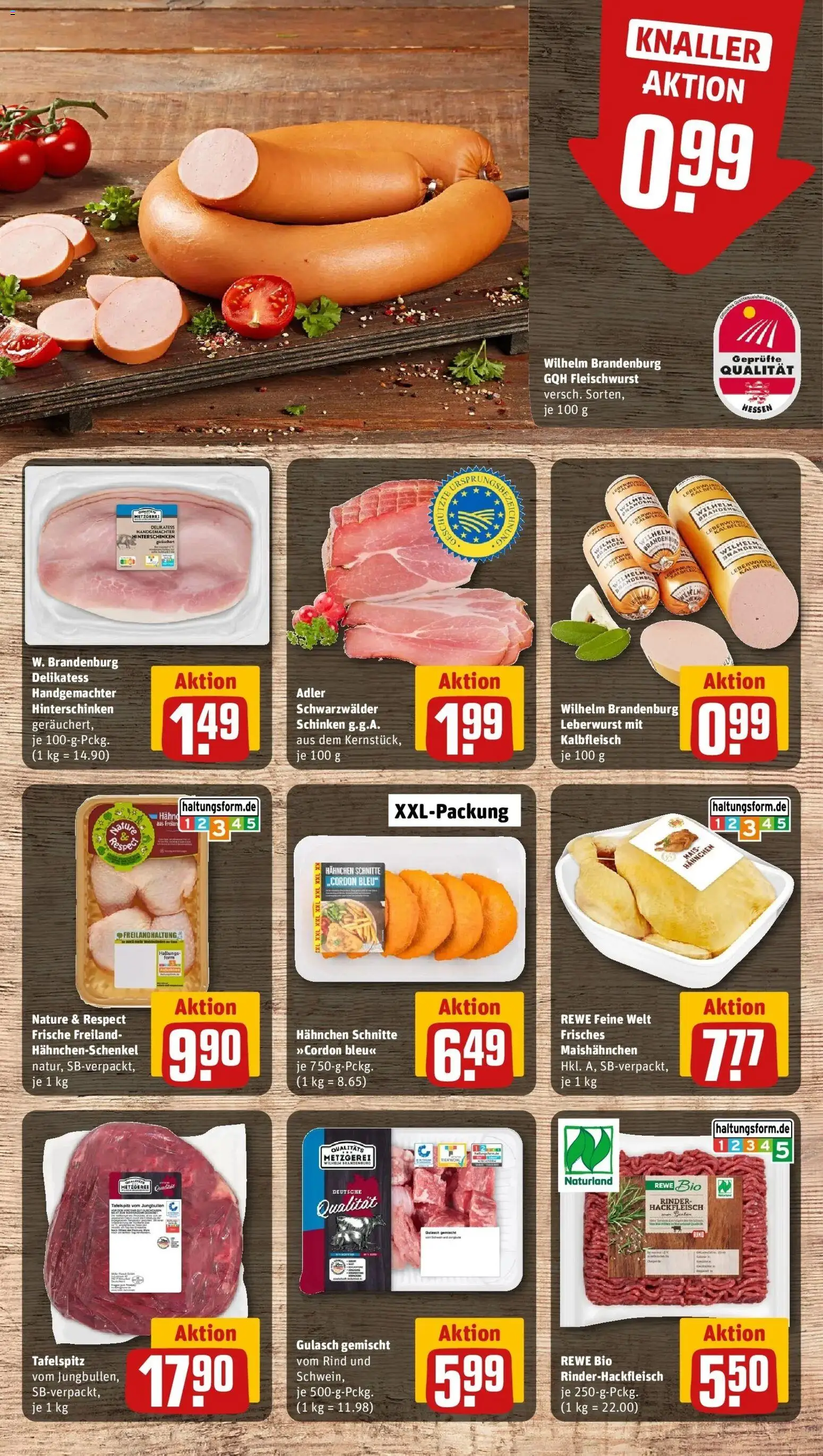 Rewe Prospekt Frankfurt / Gallus	 – gültig ab 09.03.2026 | Seite: 8 | Produkte: Hahnchenschenkel, Gulasch, Schinken, Hackfleisch