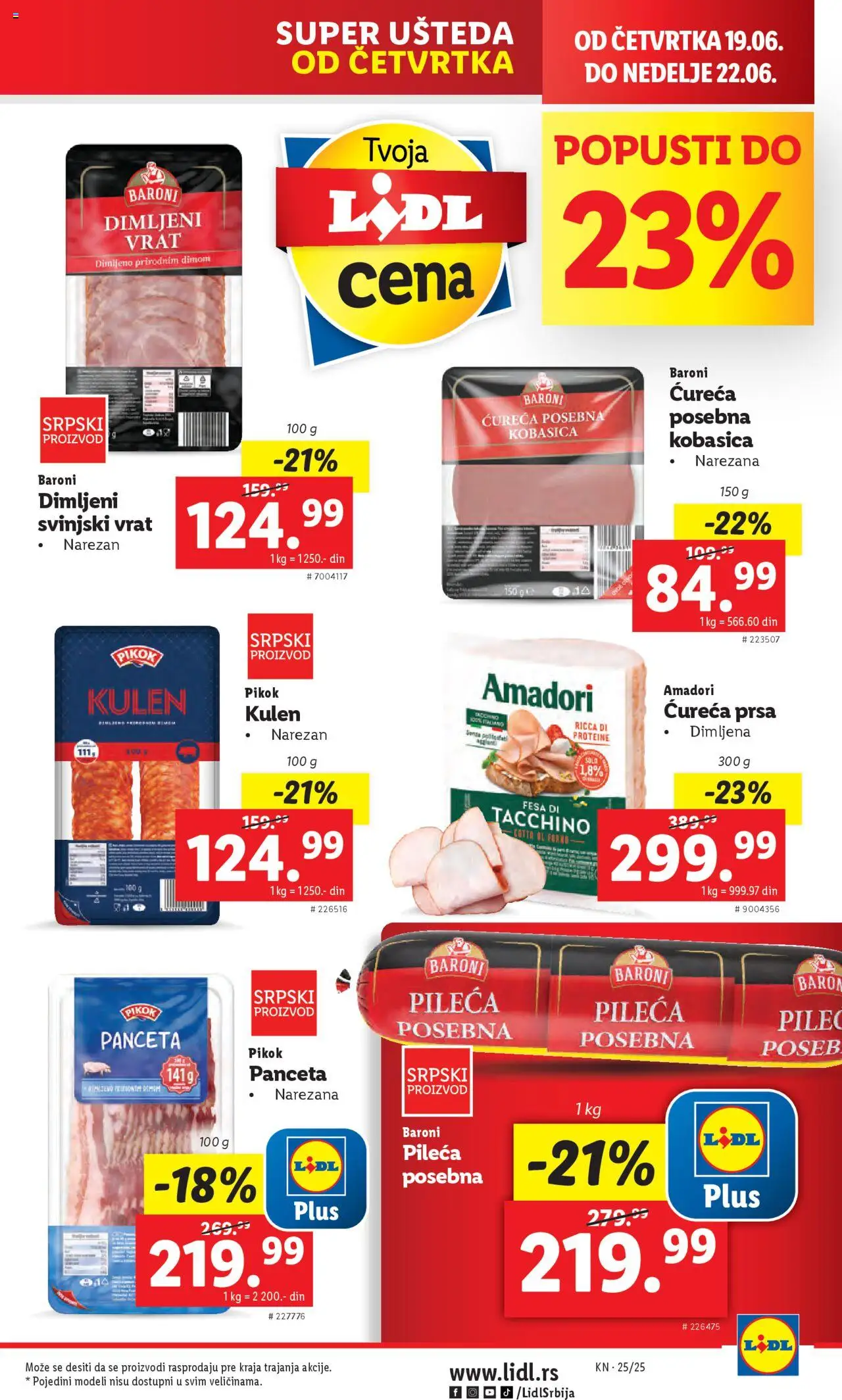 Lidl katalog - važi od 19.06.2025 | Strana: 19 | Proizvode: Panceta, Svinjski vrat, Kobasica, Dimljeni vrat