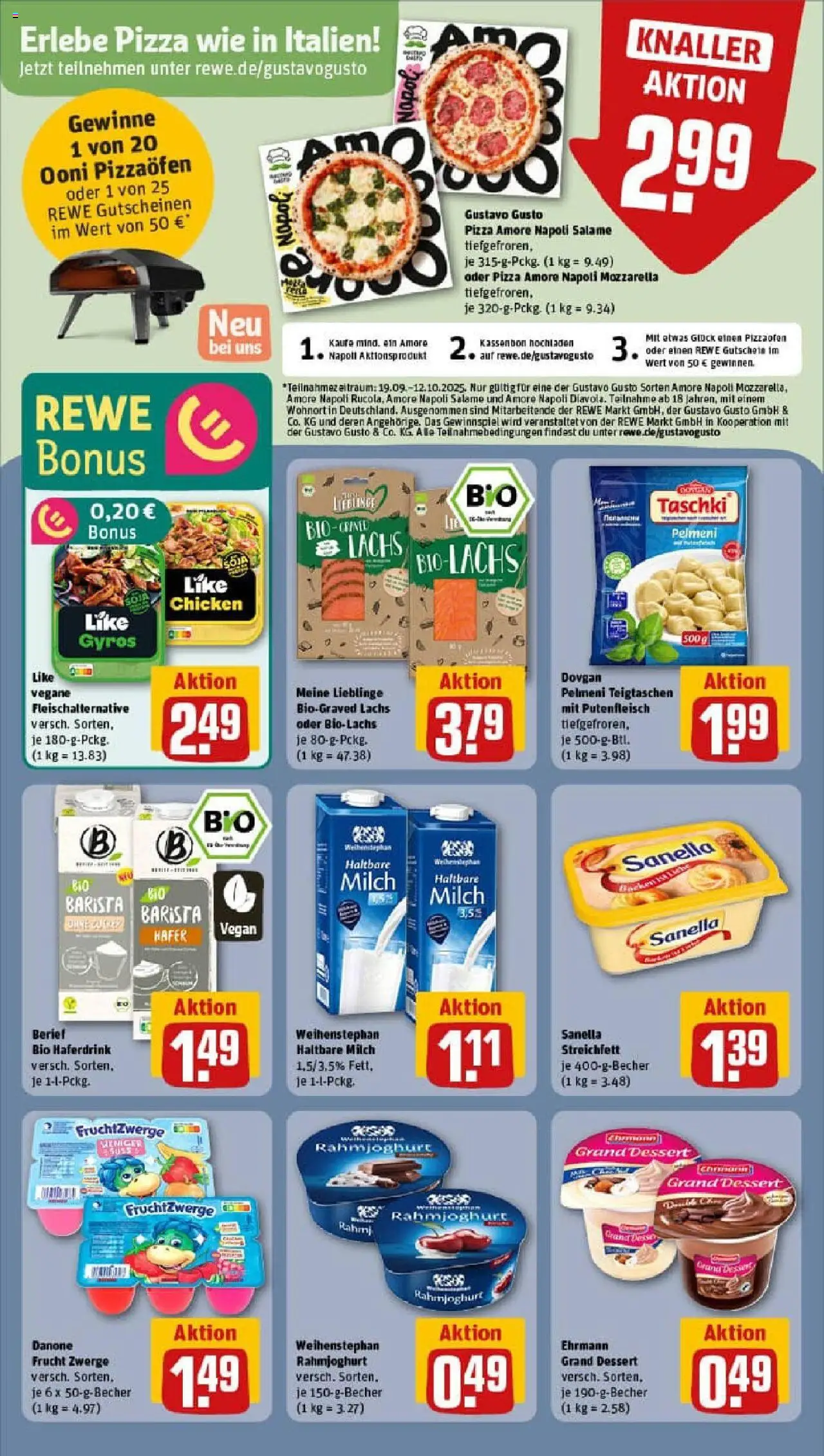 Rewe prospekt Frankfurt / Westend-Nord	 – gültig ab 21.09.2025 | Seite: 9 | Produkte: Gustavo gusto, Milch, Ehrmann grand dessert, Mozzarella