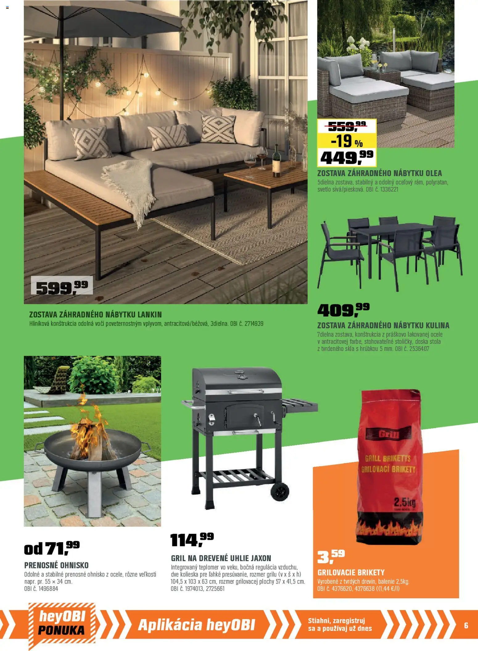 Nové OBI akcie – leták je platný od 01.03.2026 | Strana: 7 | Produkty: Gril, Svetlo, Teplomer, Drevené uhlie
