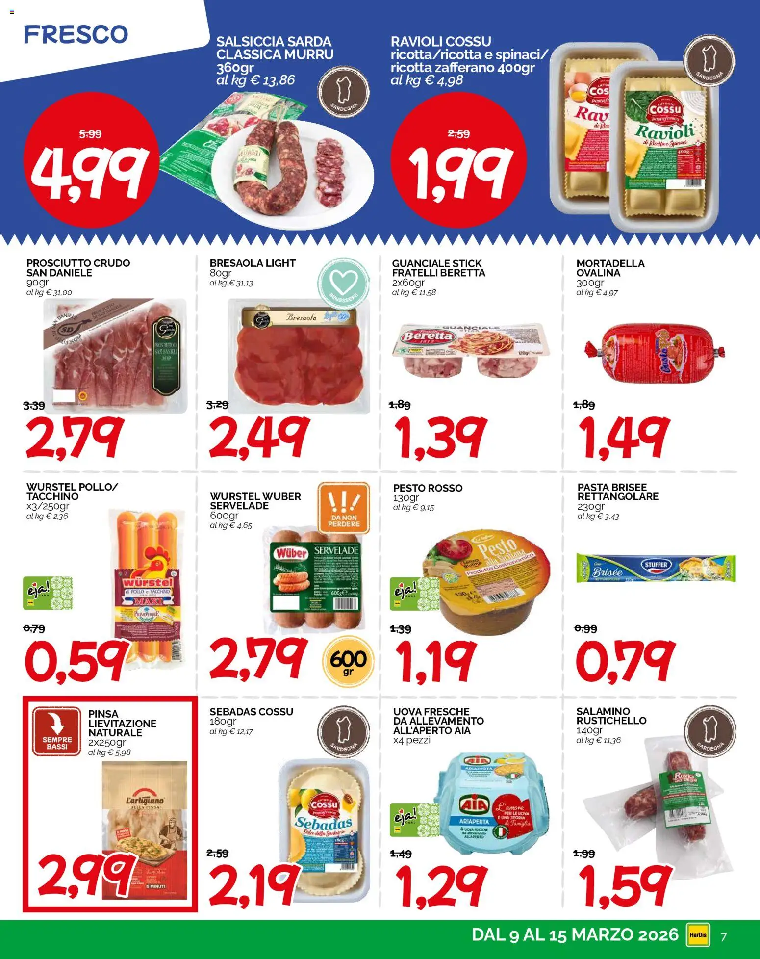 Volantino HarDis del 09.03.2026 | Pagina: 7 | Prodotti: Bresaola, Salsiccia, Pesto, Ravioli