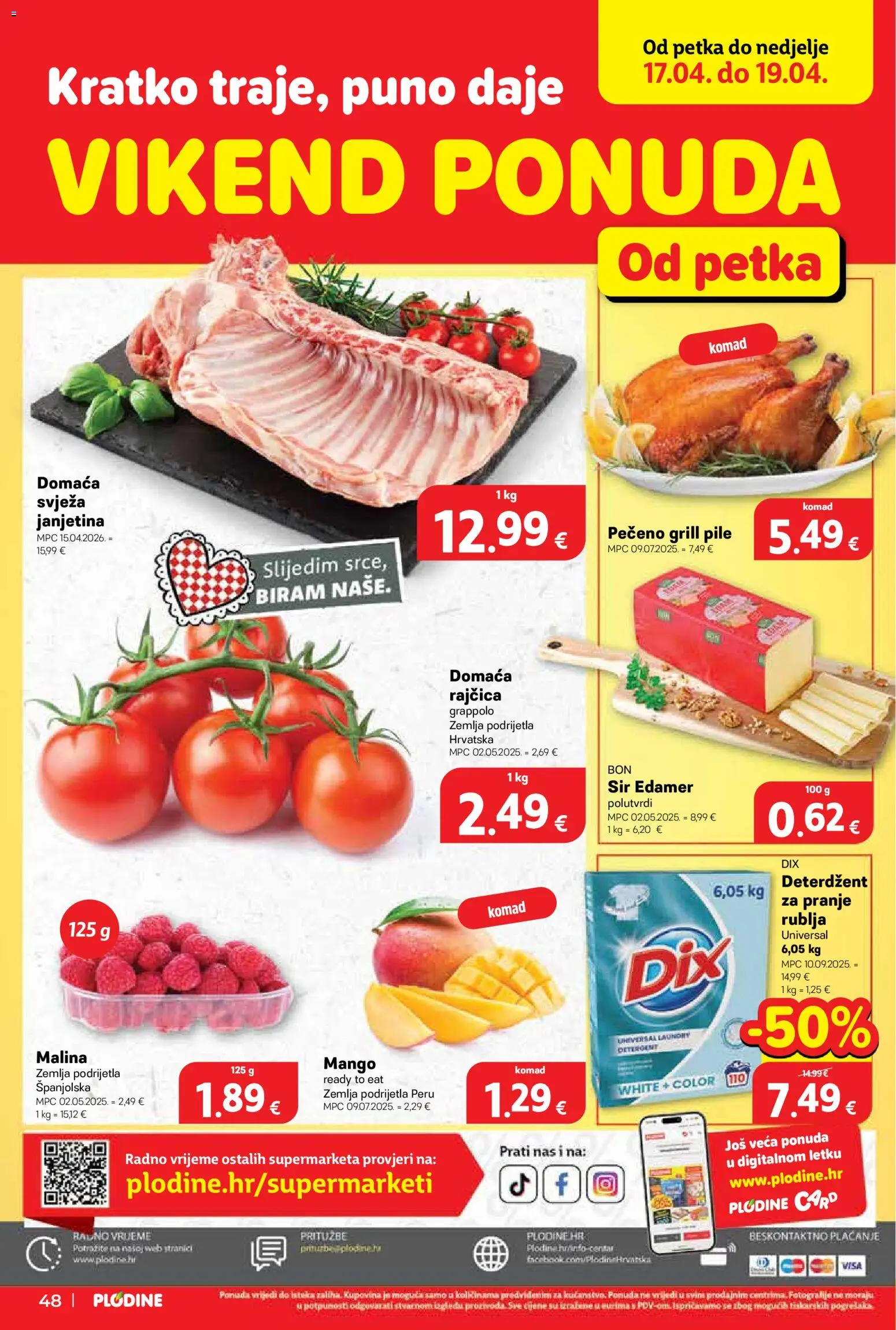 Plodine katalog | vrijedi od 15.04.2026 | Stranica: 48 | Proizvodi: Janjetina, Sir, Deterdžent, Rajčica