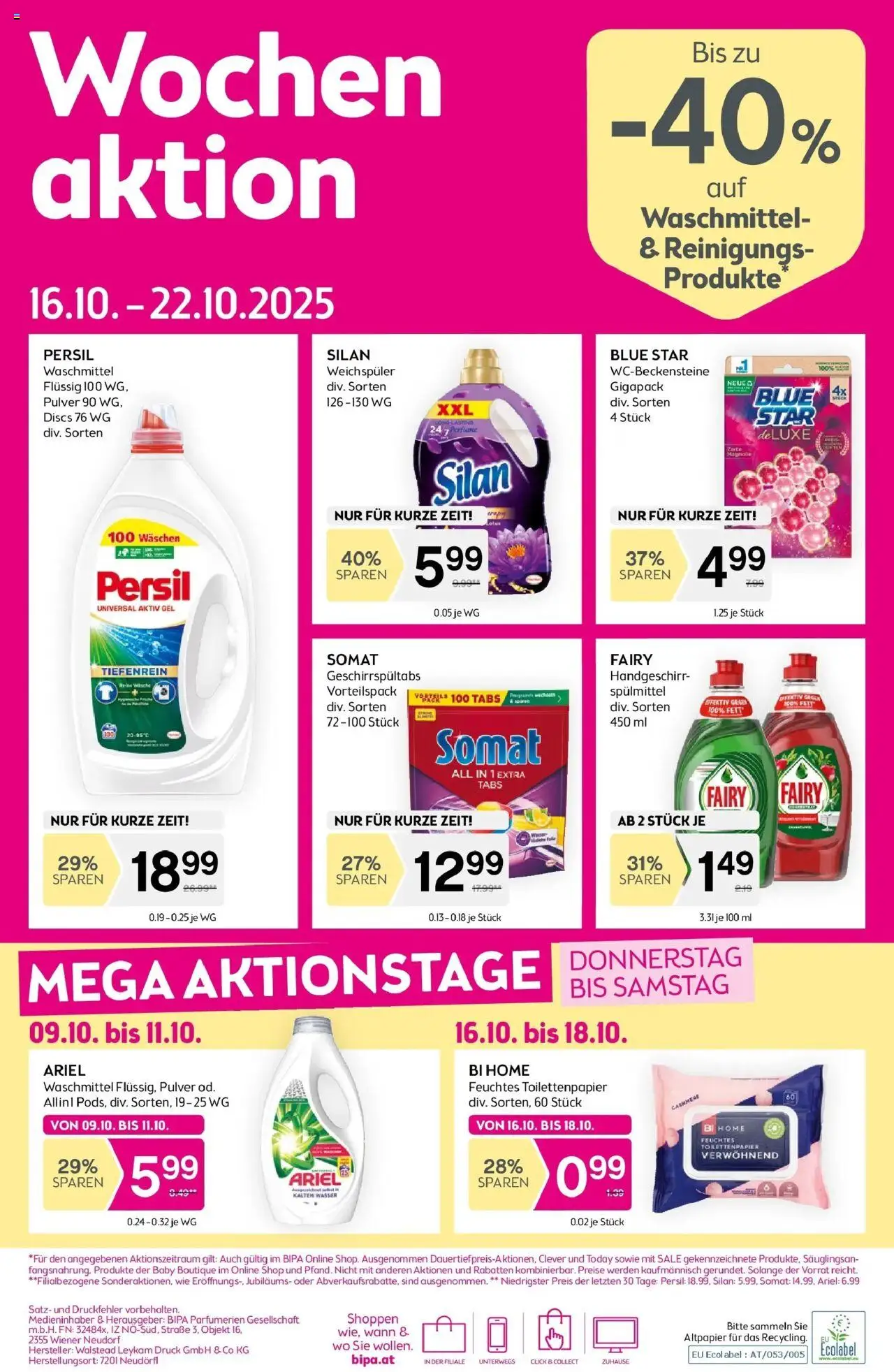 Bipa Eisenstadt gültig ab 09.10.2025 | Seite: 12 | Produkte: Wasser, Weichspüler, Waschmittel