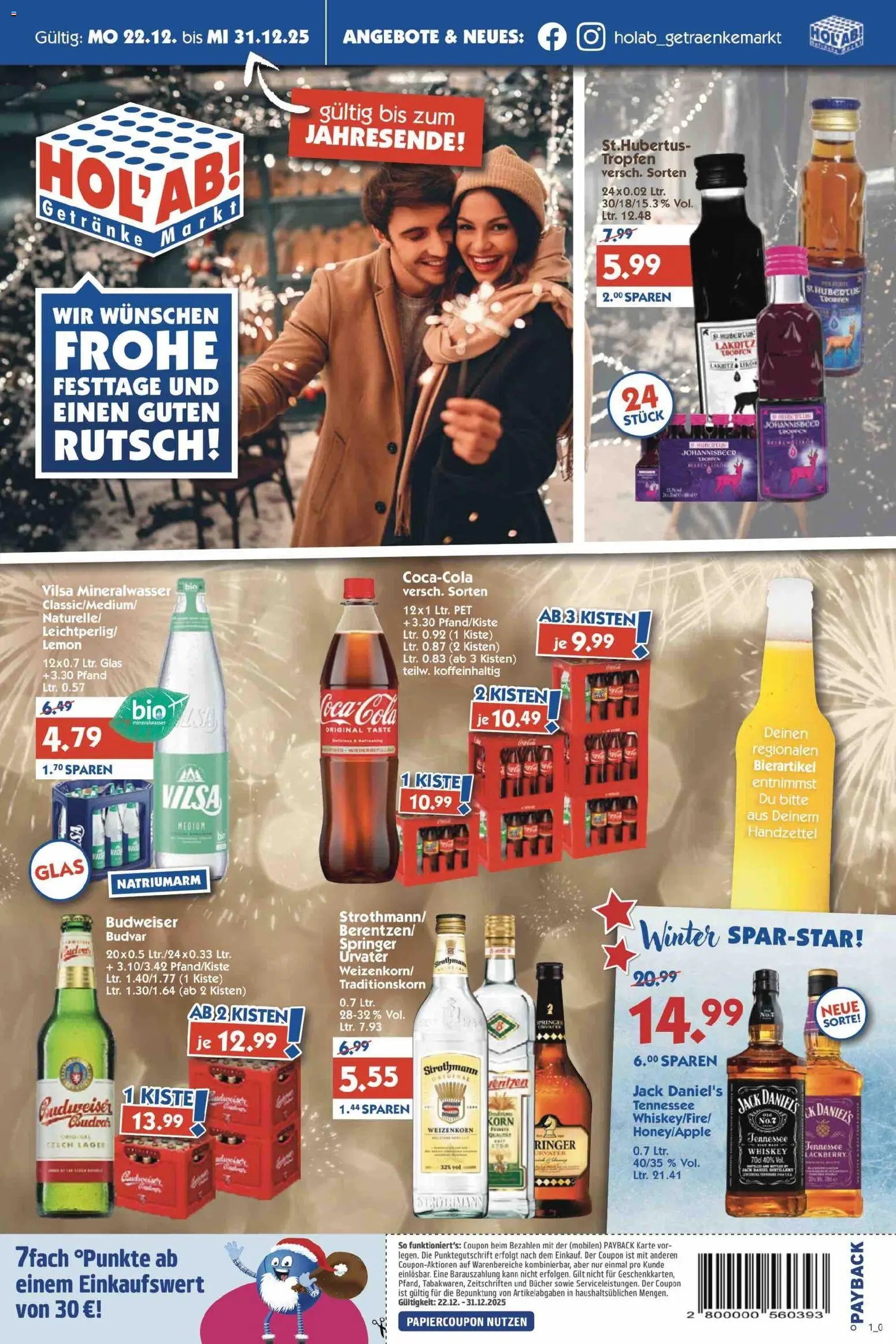 HOL’AB! Prospekt – gültig ab 22.12.2025 | Seite: 1 | Produkte: Jack Daniel's, Mineralwasser, Budweiser, Whiskey