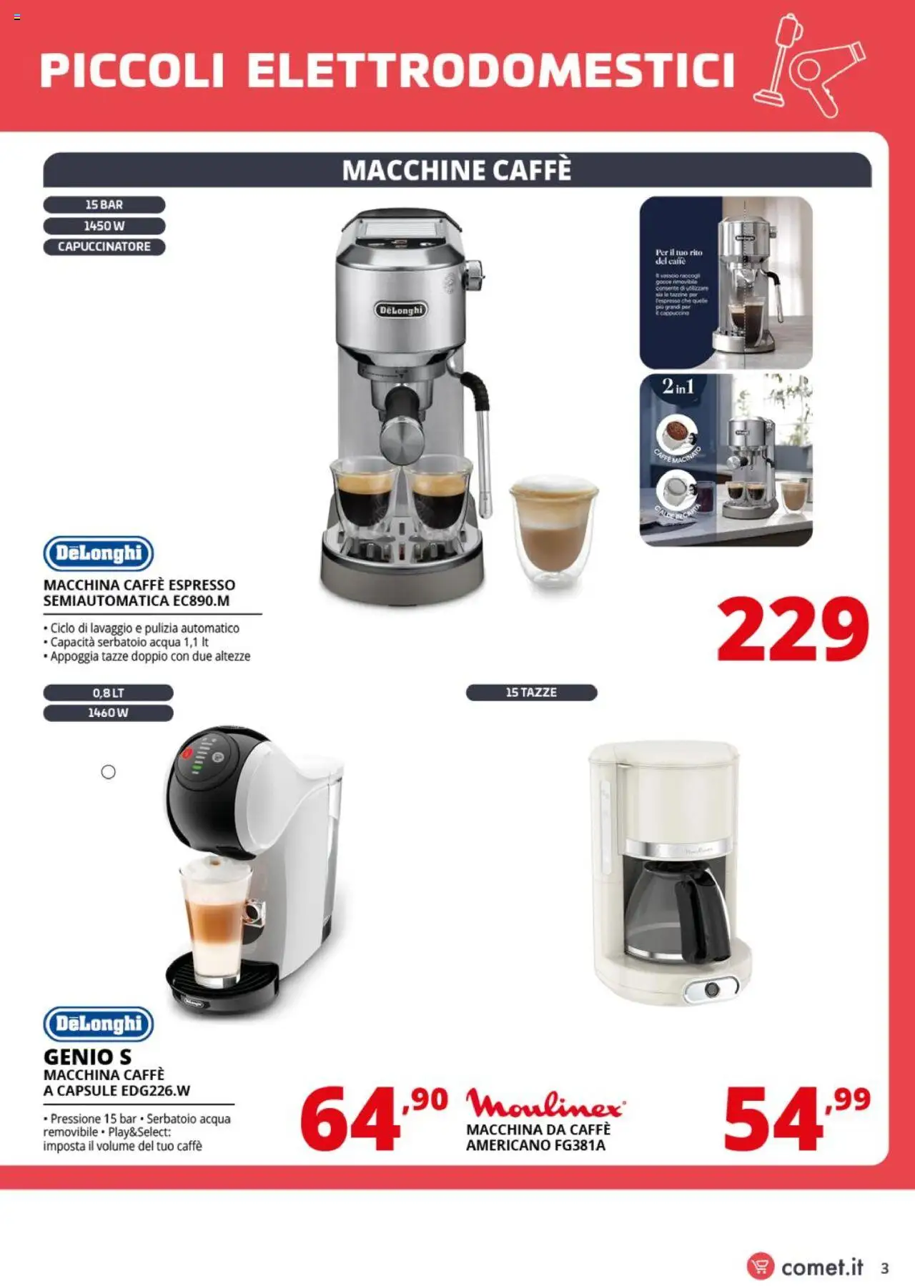 Volantino Comet del 10.10.2025 | Pagina: 3 | Prodotti: Macchina da caffe, Caffè, Acqua, Vassoio