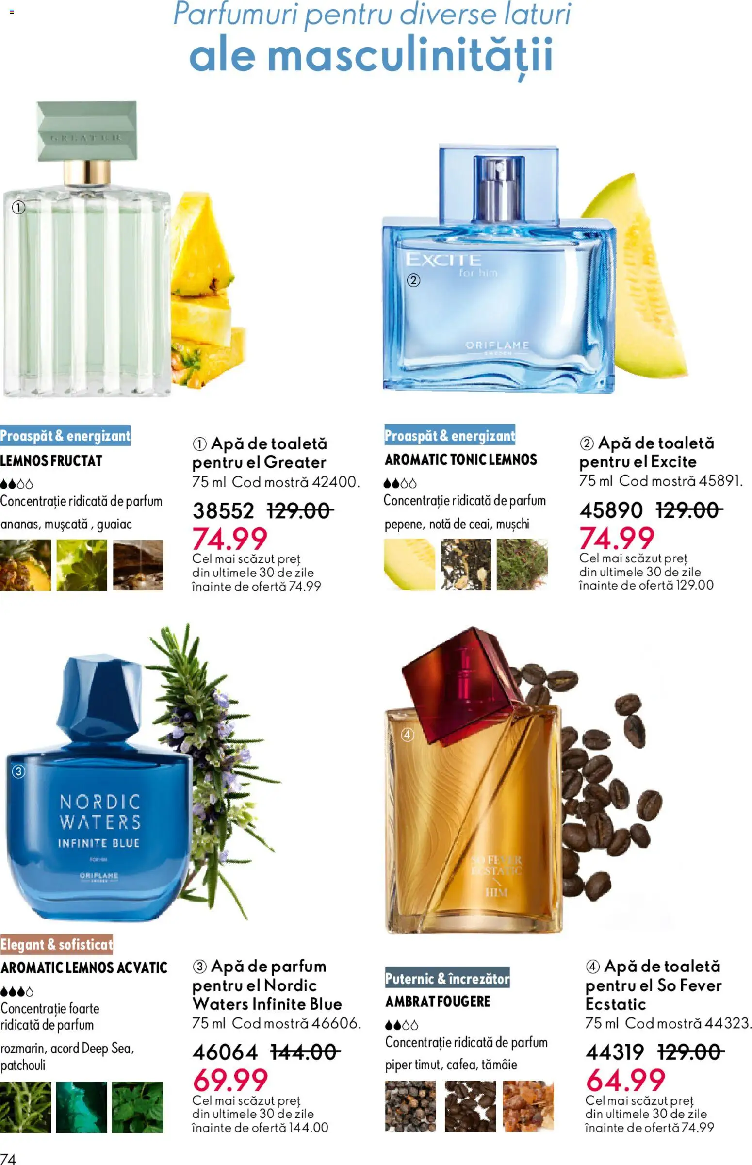 Noul catalog Oriflame – valabil de la 25.03.2026 | Pagină: 74 | Produse: Apă de parfum, Toaletă, Parfum, Apă
