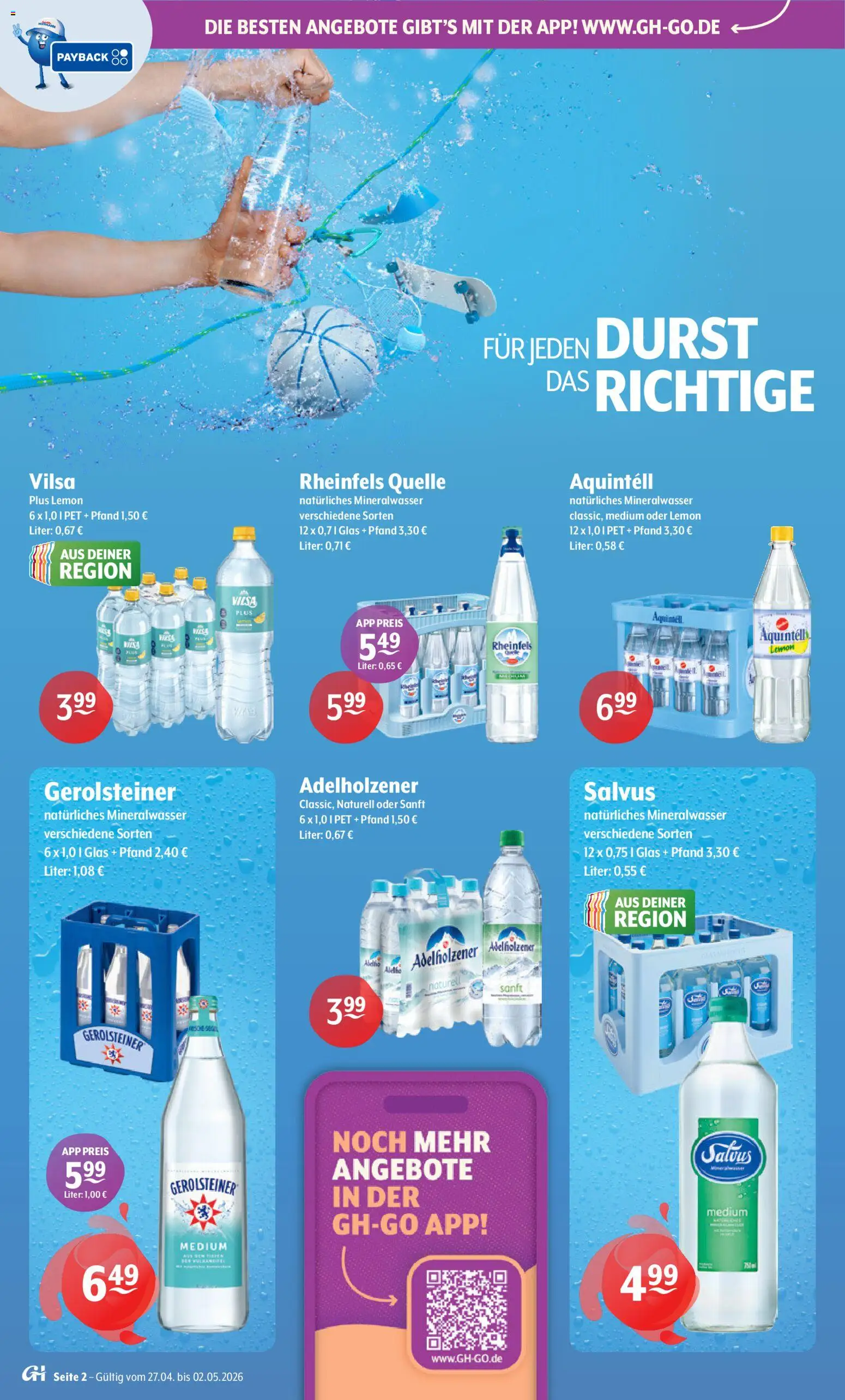 Getränke Hoffmann - Nordrhein - Westfalen – gültig ab 27.04.2026 | Seite: 2 | Produkte: Adelholzener, Mineralwasser, Rheinfels quelle, Gerolsteiner