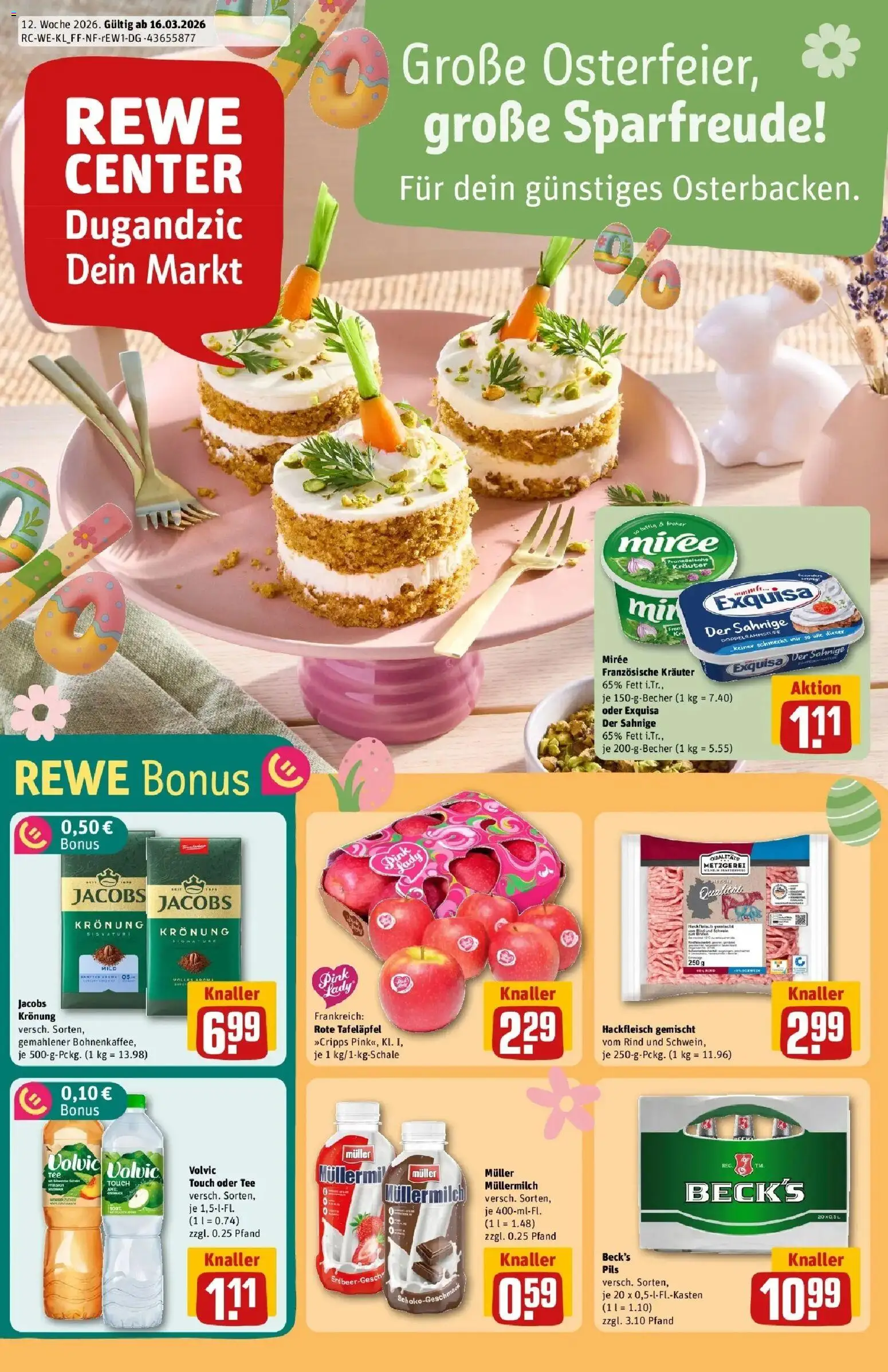 Rewe Prospekt Köln / Bickendorf	 – gültig ab 15.03.2026 | Seite: 1 | Produkte: Pils, Volvic touch, Tee, Hackfleisch