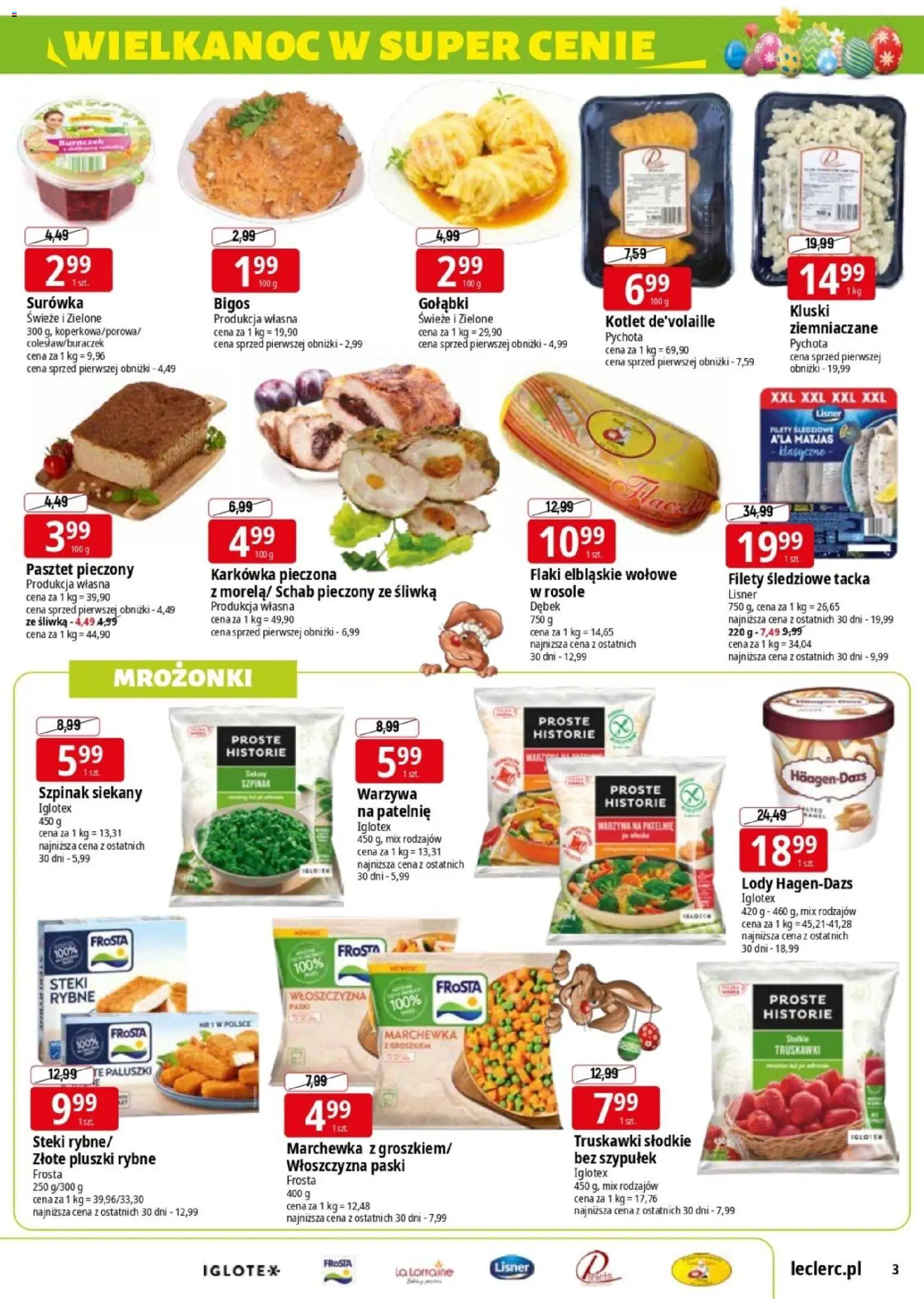 E.Leclerc gazetka - Elbląg II od 30.03.2026 | Strona: 3 | Produkty: Schab, Szpinak, Lody, Warzywa
