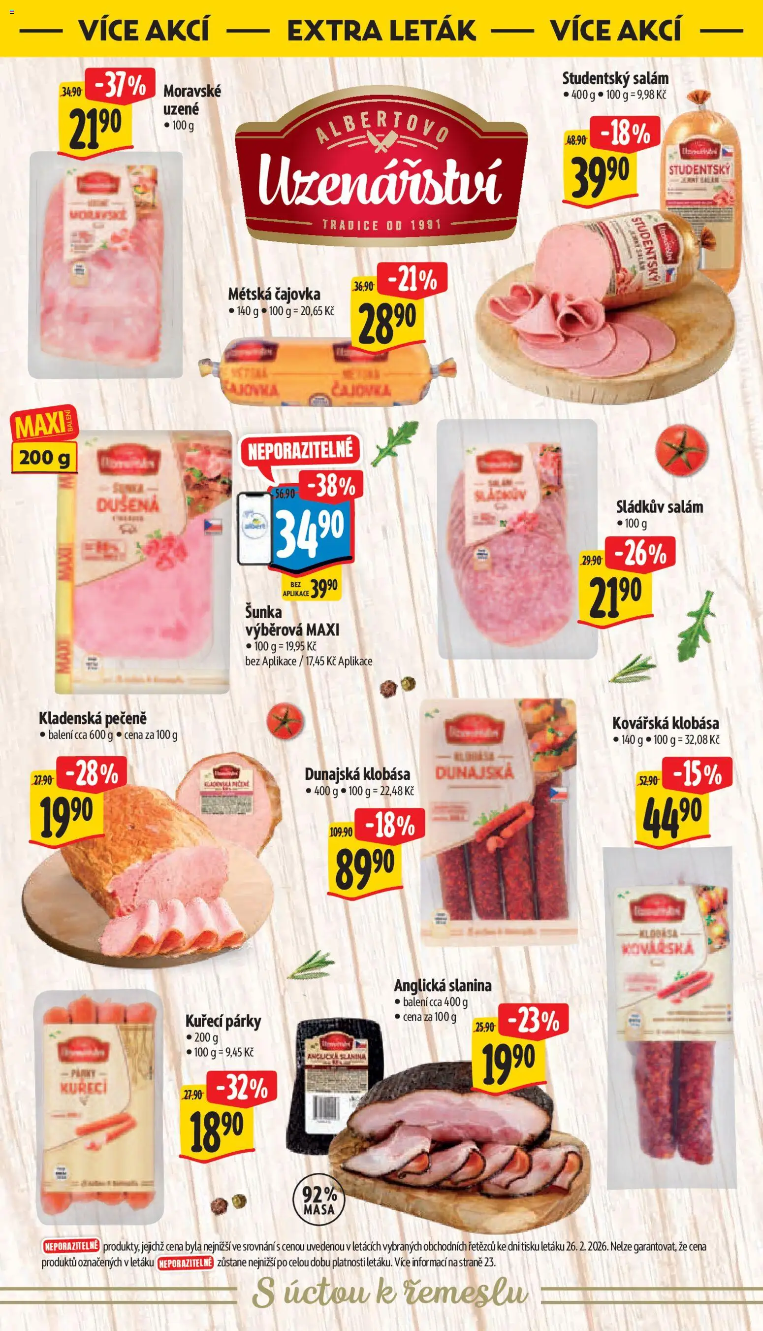 Albert leták - Supermarket od 04.03.2026 | Strana: 42 | Produkty: Šunka, Párky, Anglická slanina, Slanina