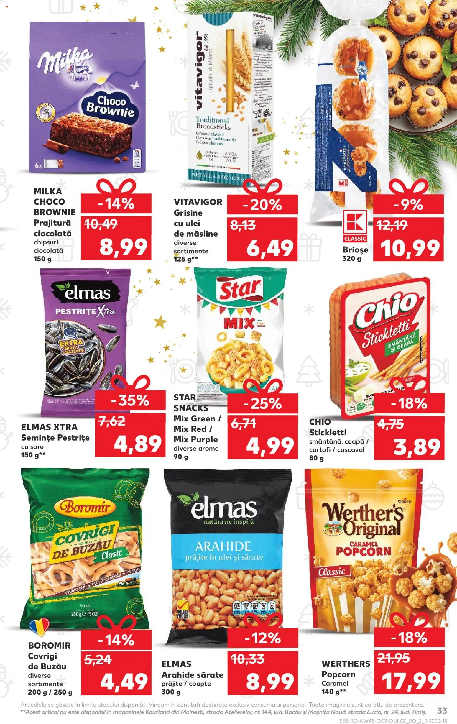 Kaufland RO akciós ujság - amely érvényes a következő dátumtól: 05.11.2025 | Oldal: 33 | Termékek: Popcorn, Grissini, Brownie