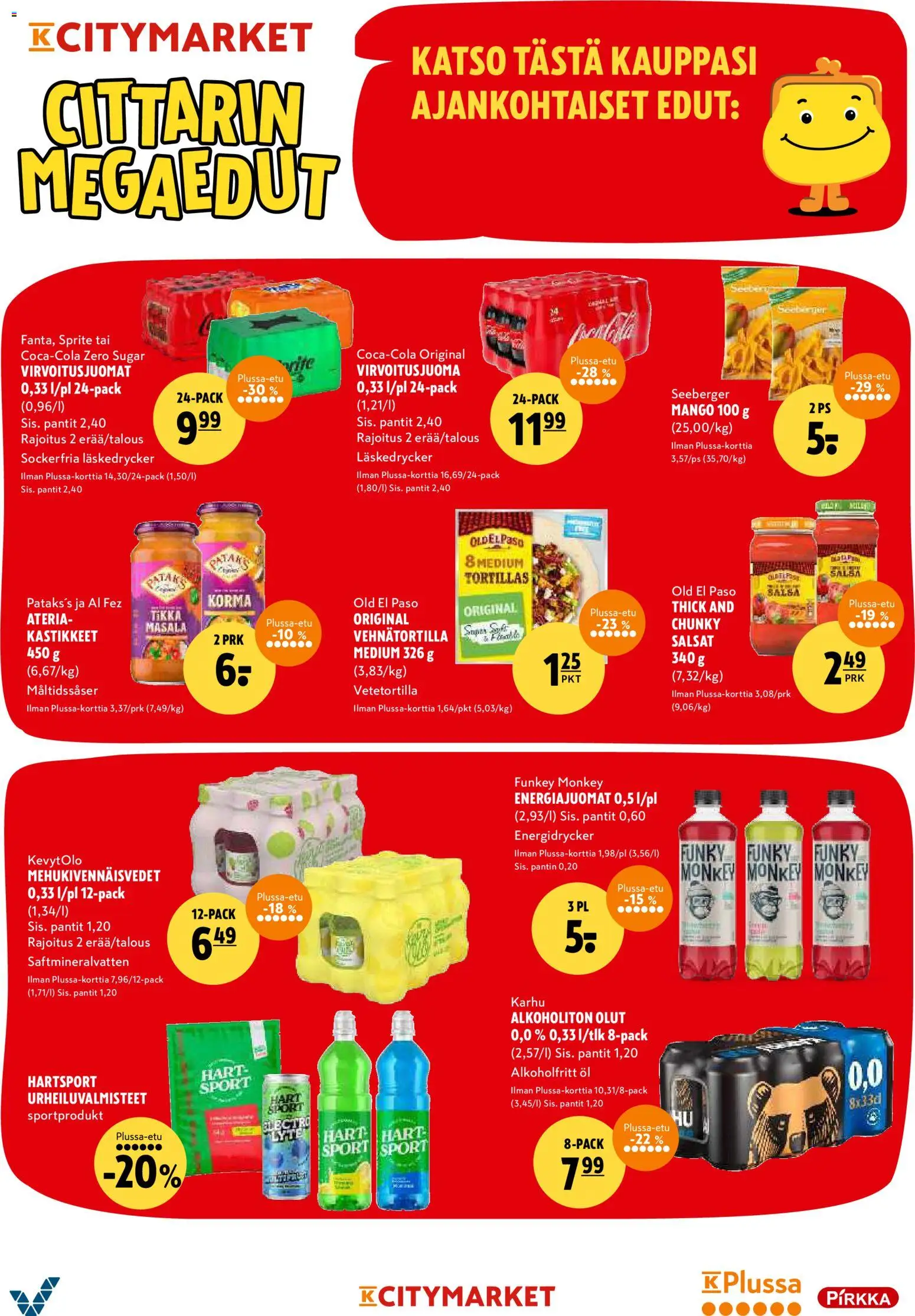 K-Citymarket tarjoukset – voimassa 12.01.2026 alkaen | Sivu: 20 | Tuotteet: Salsa, Alkoholiton olut, Sprite, Olut
