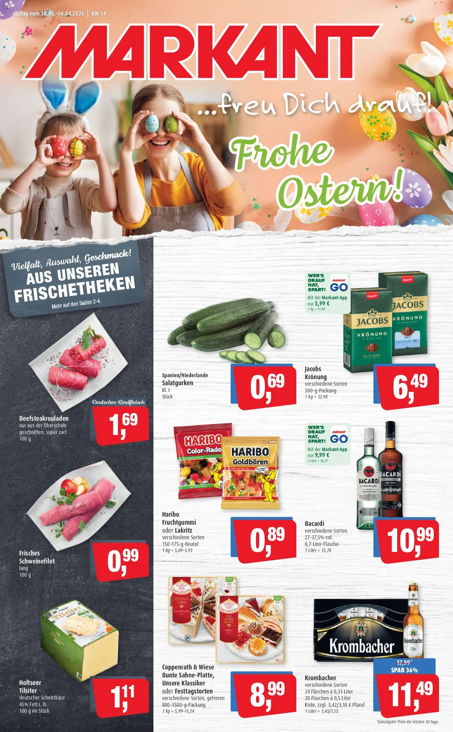 Markant Prospekt 	 – gültig ab 30.03.2026 | Seite: 1 | Produkte: Haribo, Schweinefilet, Rindfleisch, Sahne