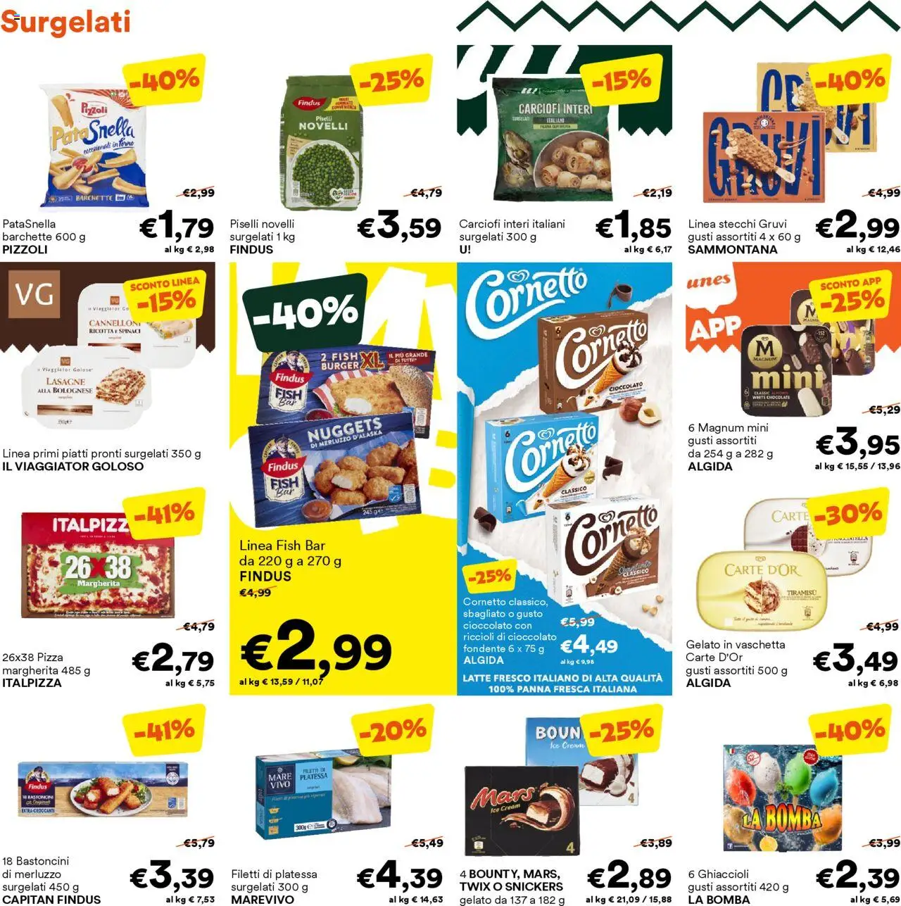 Volantino Unes del 13.08.2025 | Pagina: 8 | Prodotti: Gelato, Nuggets, Spinaci, Piselli