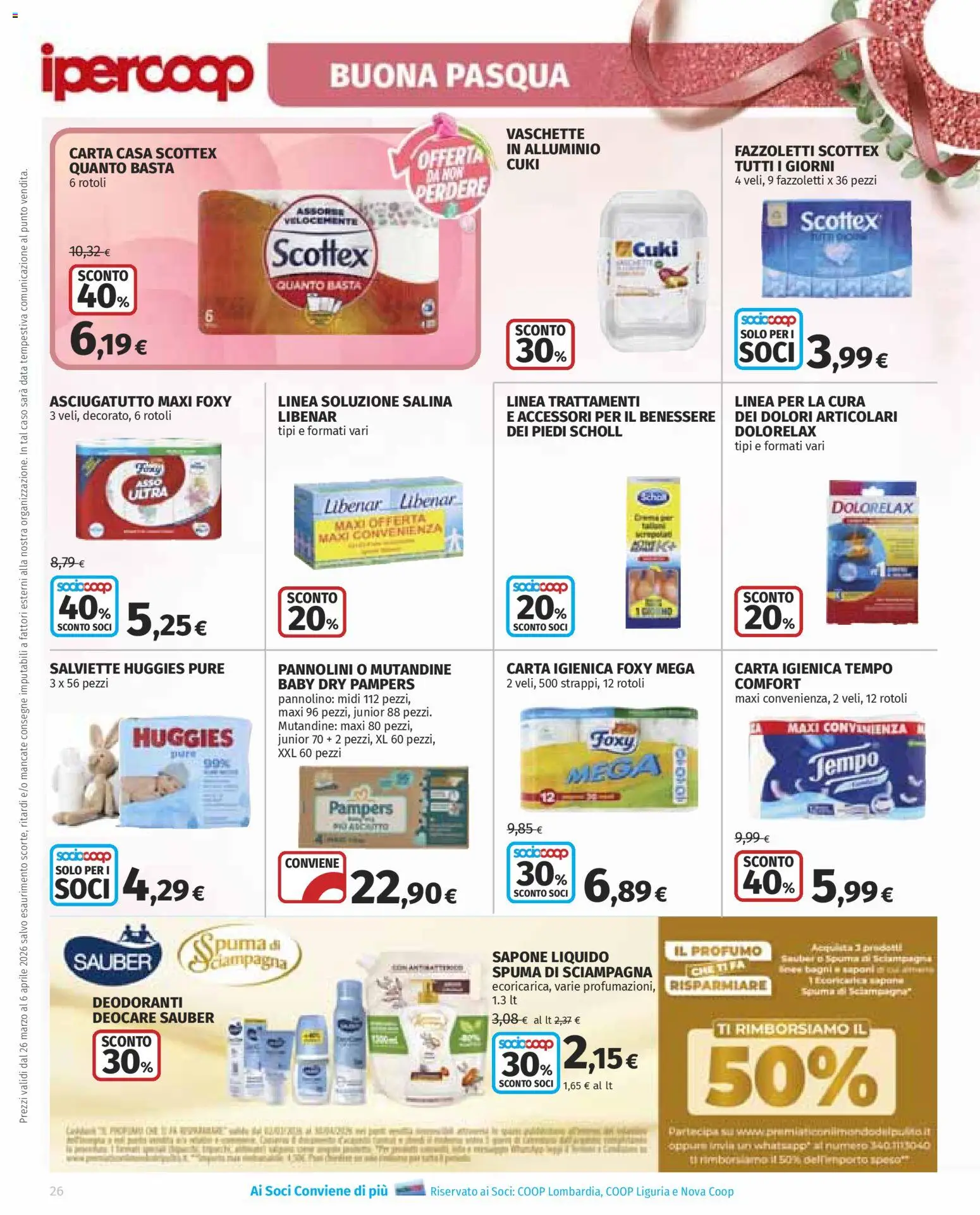 Volantino Ipercoop del 26.03.2026 | Pagina: 26 | Prodotti: Fazzoletti, Pampers, Asciugatutto, Profumo