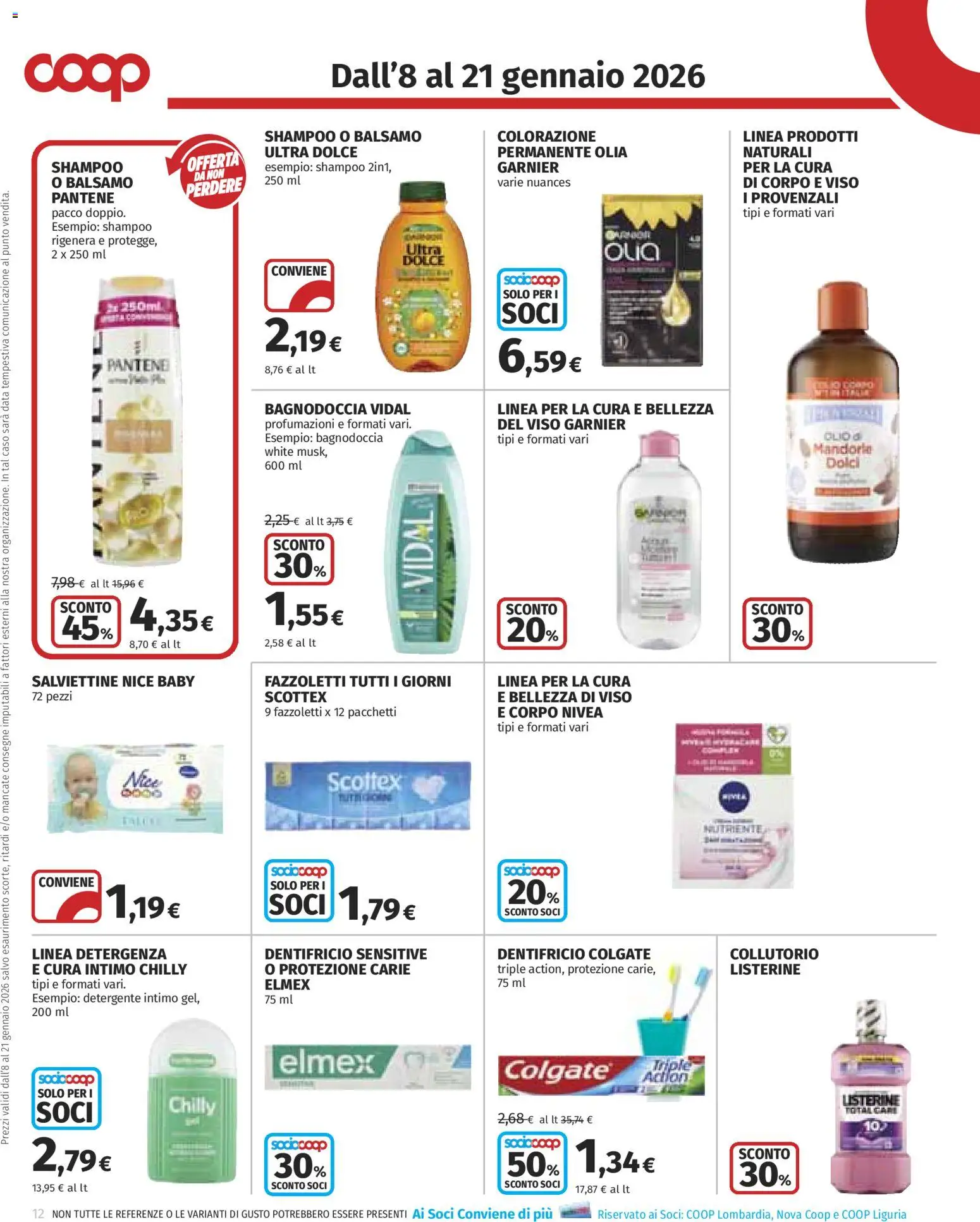 Volantino COOP del 08.01.2026 | Pagina: 12 | Prodotti: Shampoo, Dentifricio, Detergente intimo, Fazzoletti