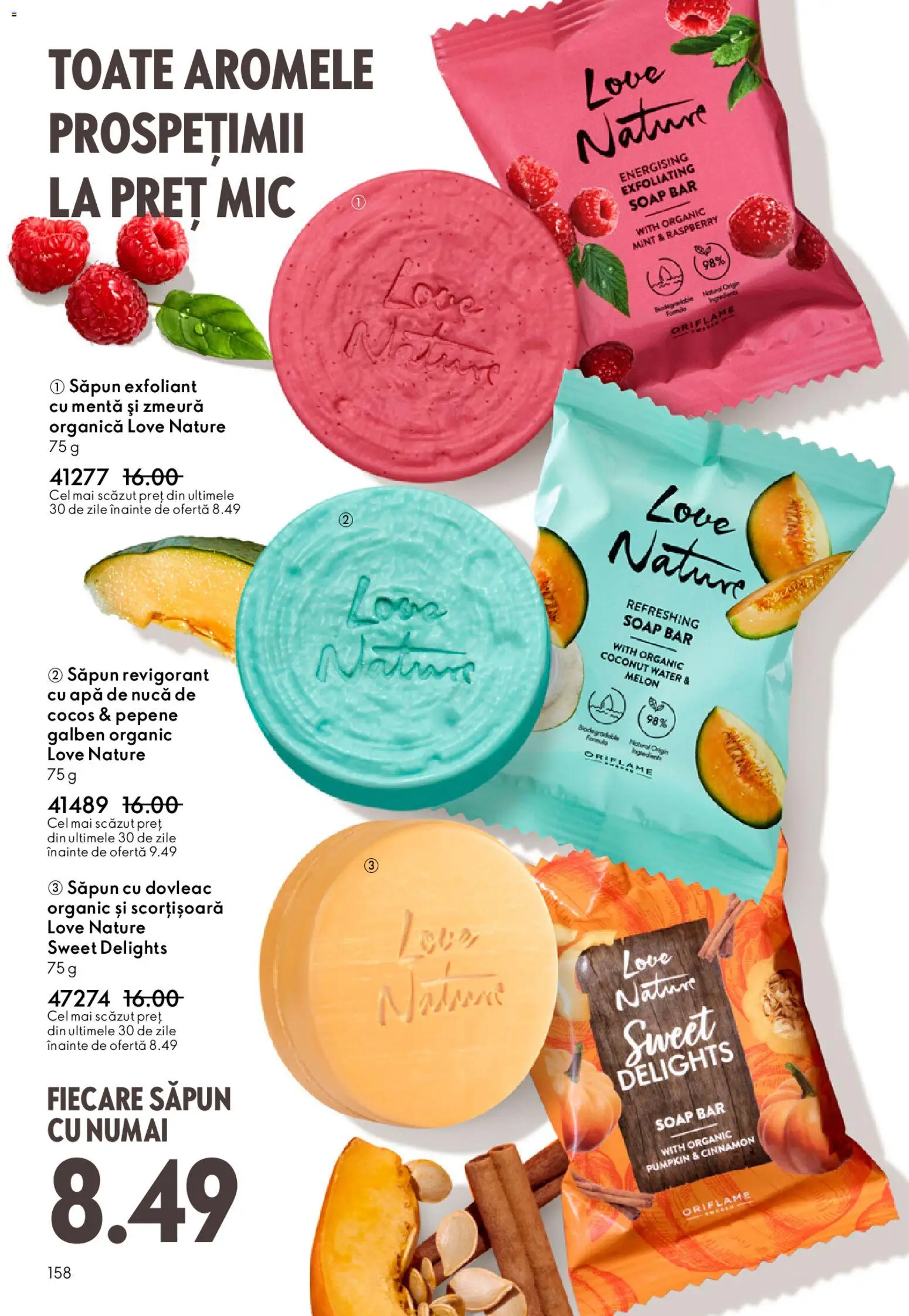 Noul catalog Oriflame – valabil de la 04.03.2026 | Pagină: 158 | Produse: Dovleac, Pepene Galben, Zmeură, Apă