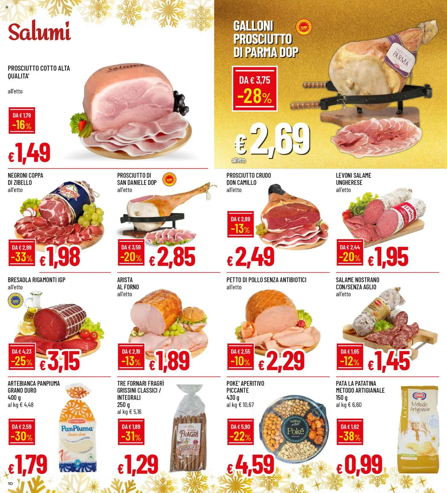 Volantino Famila del 15.12.2025 | Pagina: 10 | Prodotti: Prosciutto di Parma, Pollo, Bresaola, Forno