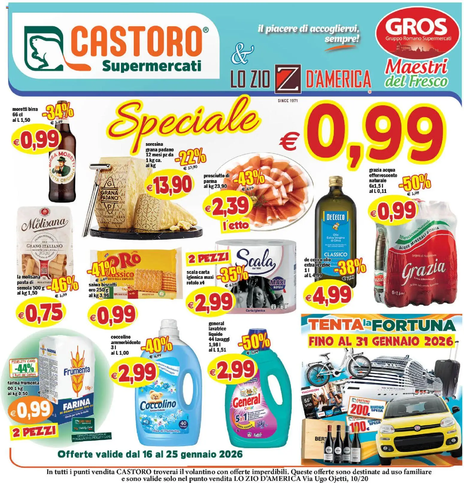 Volantino Il Castoro del 16.01.2026 | Pagina: 1 | Prodotti: Birra, Ammorbidente, Pasta, Scala