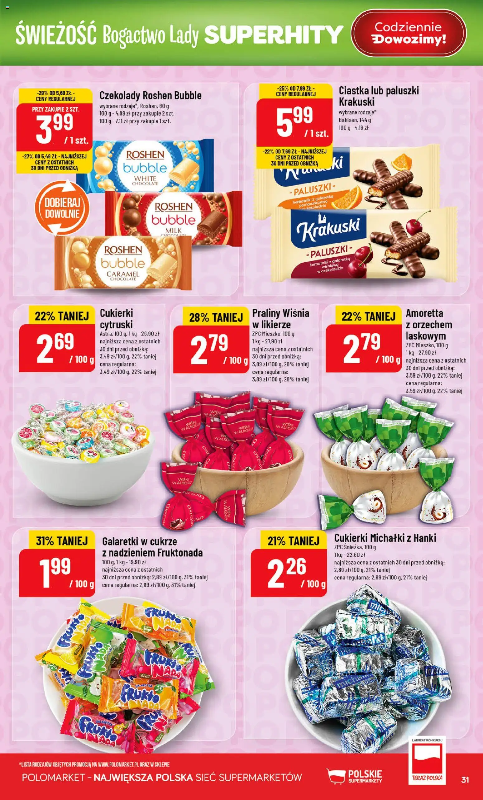 POLOmarket Gazetka od 25.02.2026 | Strona: 31 | Produkty: Czekolady, Praliny, Cukierki, Ciastka