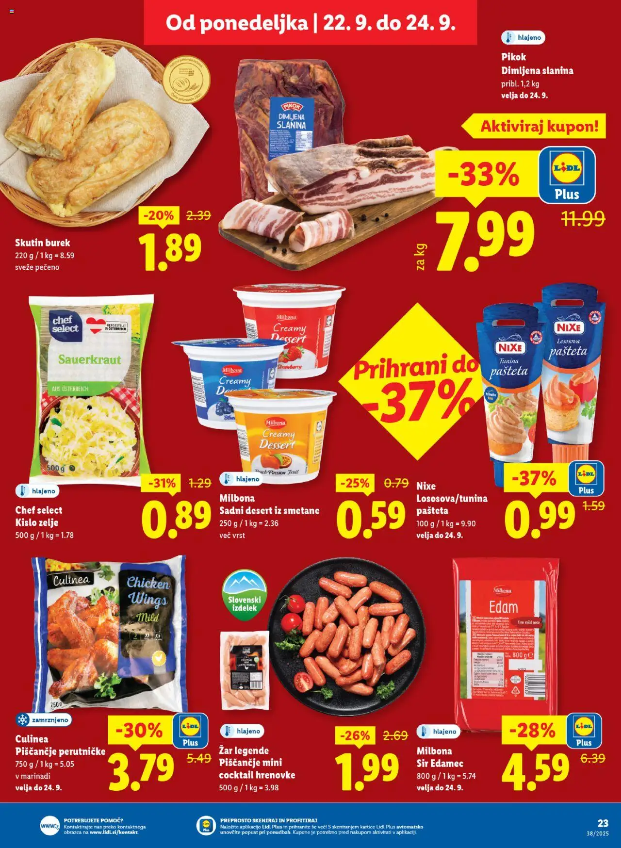 Novi Lidl katalog ponudbe – veljaven od 18.09.2025 | Stran: 39 | Izdelki: Hrenovke, Edamec, Zar, Slanina