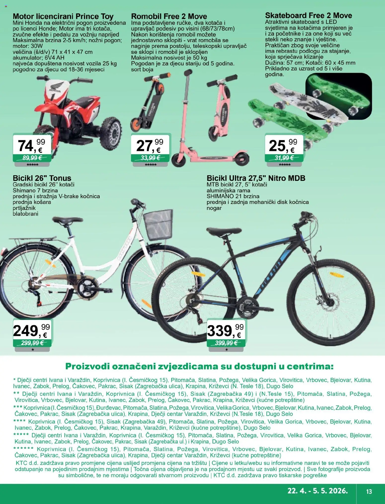 KTC katalog | vrijedi od 22.04.2026 | Stranica: 13 | Proizvodi: Košara, Bicikl, Romobil, Disk