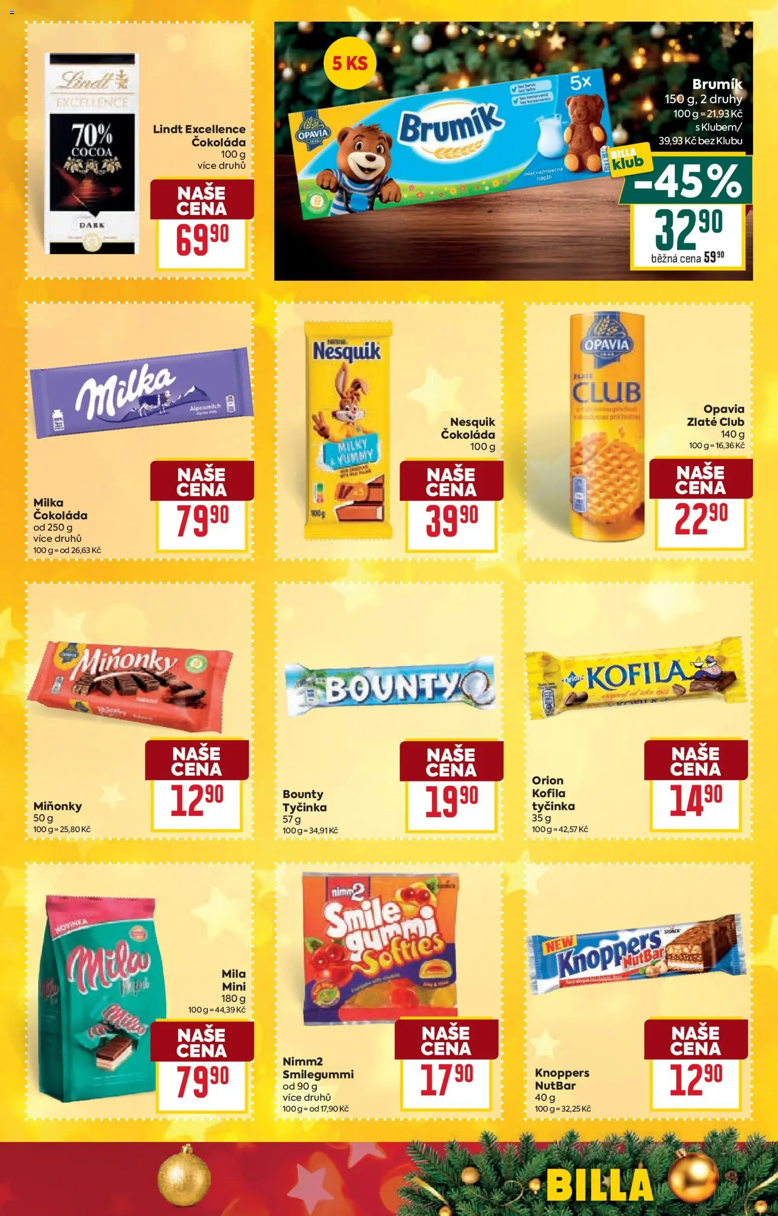 Billa Velký leták od 17.12.2025 | Strana: 33 | Produkty: Lindt, Knoppers, Mila, Brumik