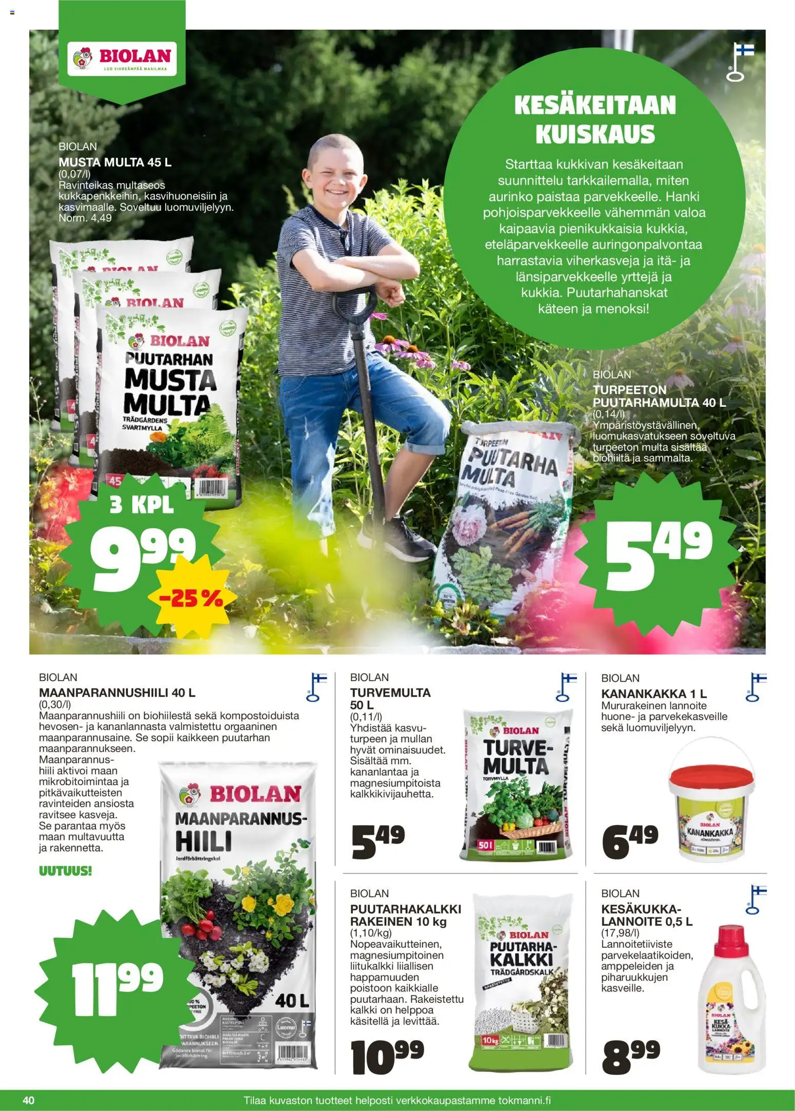 Tokmanni - Kesä 2026 – voimassa 02.04.2026 alkaen | Sivu: 40 | Tuotteet: Puutarhahanskat, Multa, Lannoite, Turve