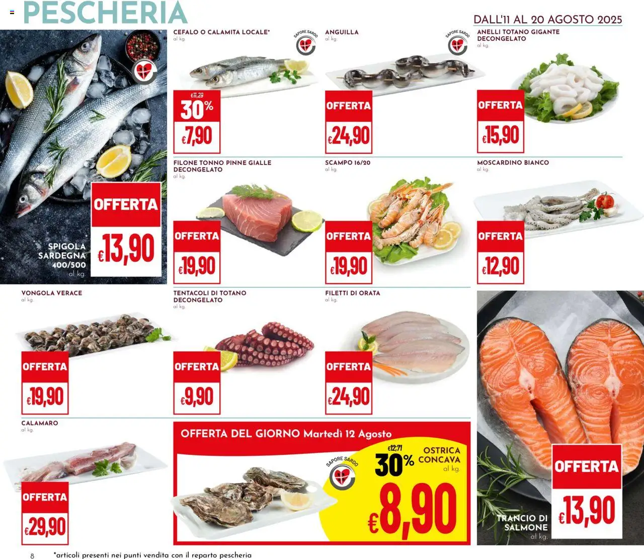 Volantino Pan del 11.08.2025 | Pagina: 8 | Prodotti: Salmone, Orata, Tonno, Spigola