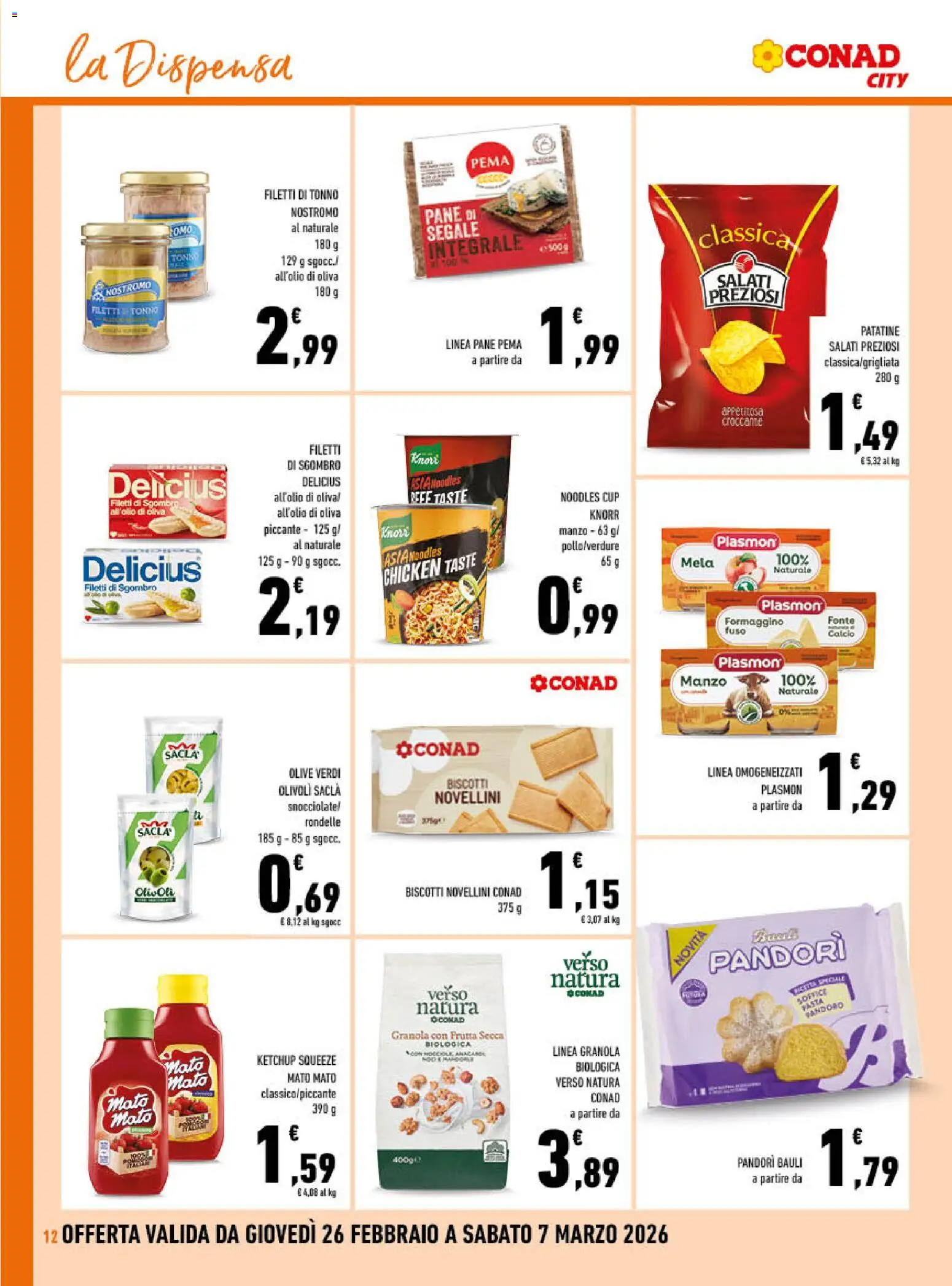 Volantino Conad del 26.02.2026 | Pagina: 12 | Prodotti: Manzo, Olive, Pasta, Pandoro