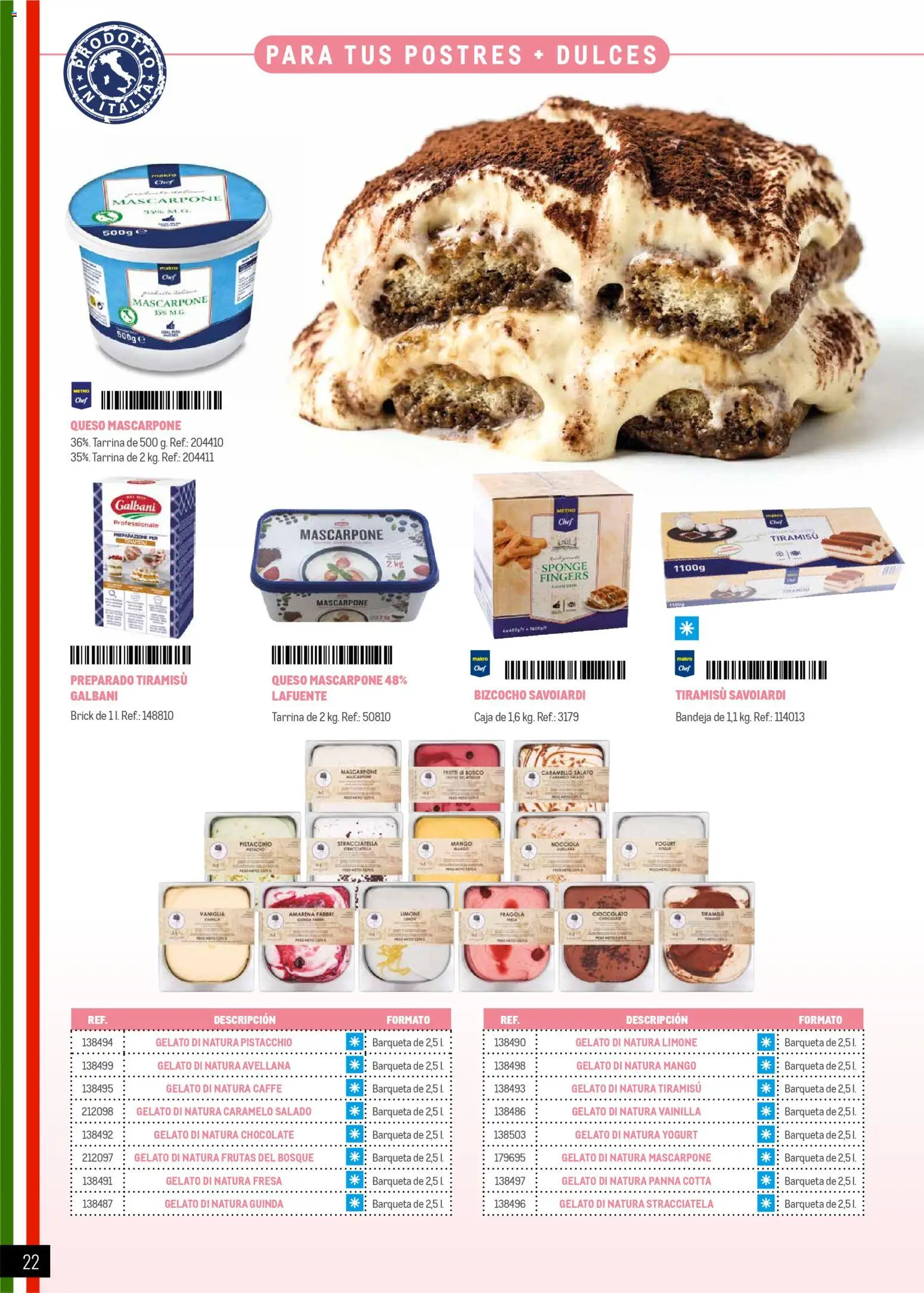 Makro Restaurantes italianos Prat │ válido desde el 27.03.2026 | Página: 22 | Productos: Queso, Bizcocho, Ρούτερ, Bandeja