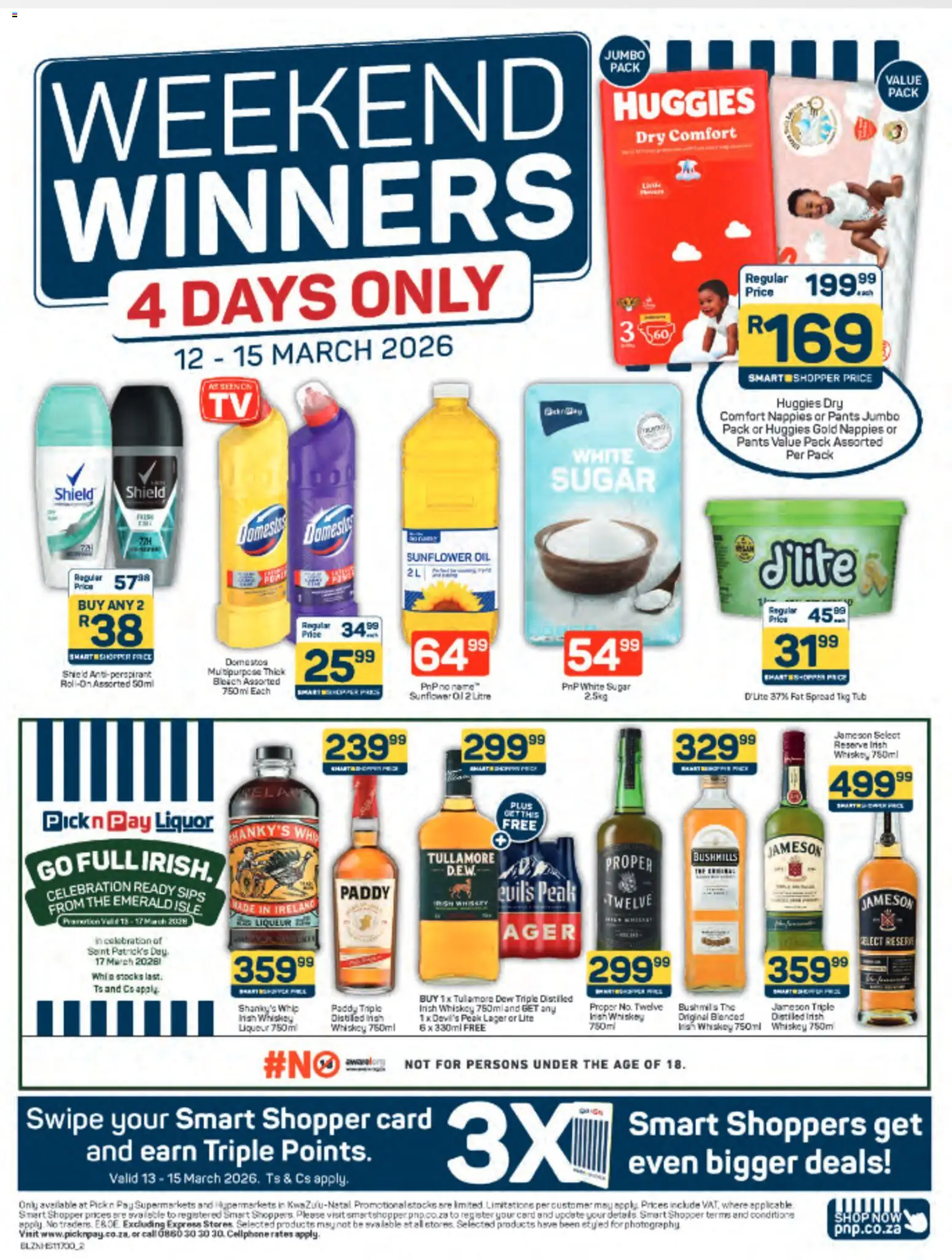 New Pick n Pay catalogue – valid from 12.03.2026 | Page: 2 | Products: Pants, Oil, Whiskey, Nappies