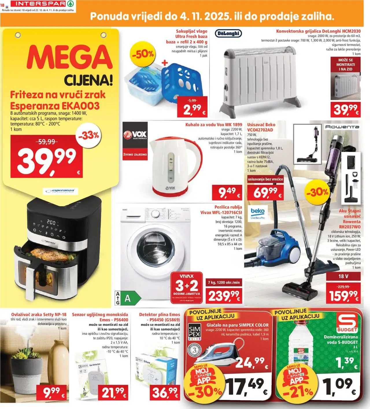 Interspar katalog | vrijedi od 22.10.2025 | Stranica: 20 | Proizvodi: Usisavač, Voda, Kabel, Friteza na vrući zrak