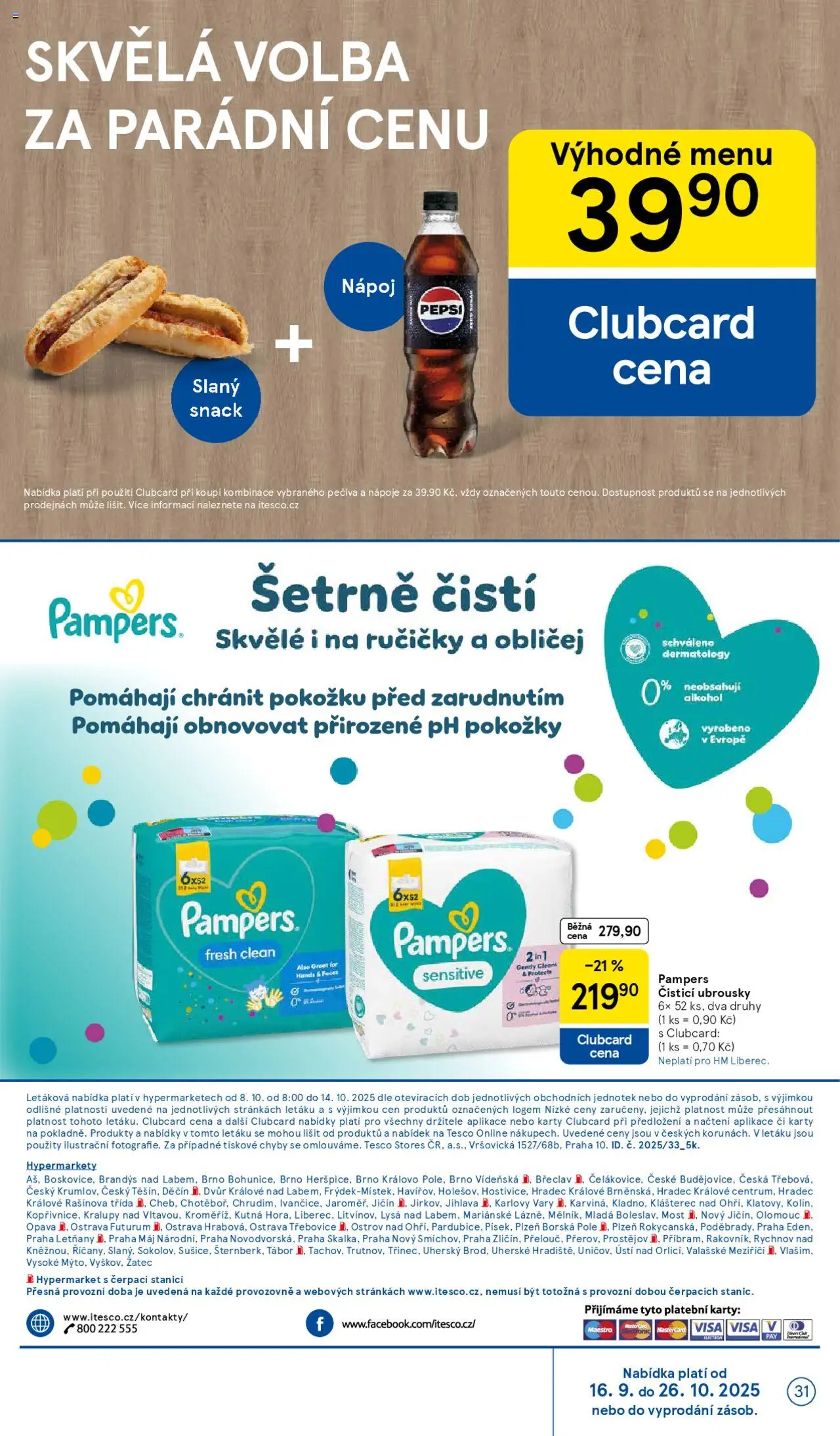 Tesco leták - Hypermarket od 08.10.2025 | Strana: 31 | Produkty: Mošt, Ubrousky, Pampers, Karty