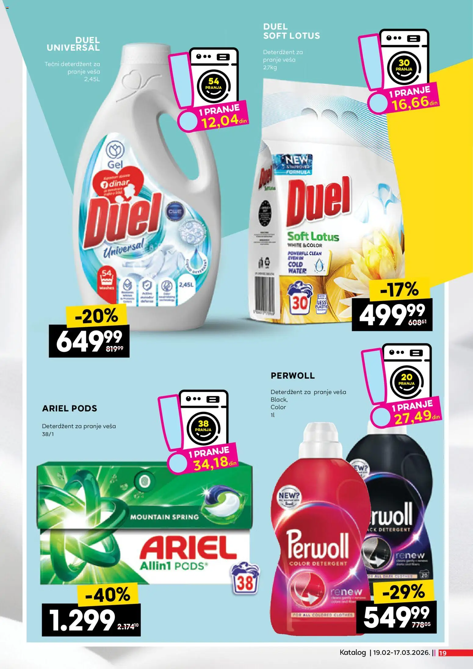 Idea katalog - važi od 19.02.2026 | Strana: 19 | Proizvode: Deterdžent, Tečni deterdžent, Ariel, Perwoll