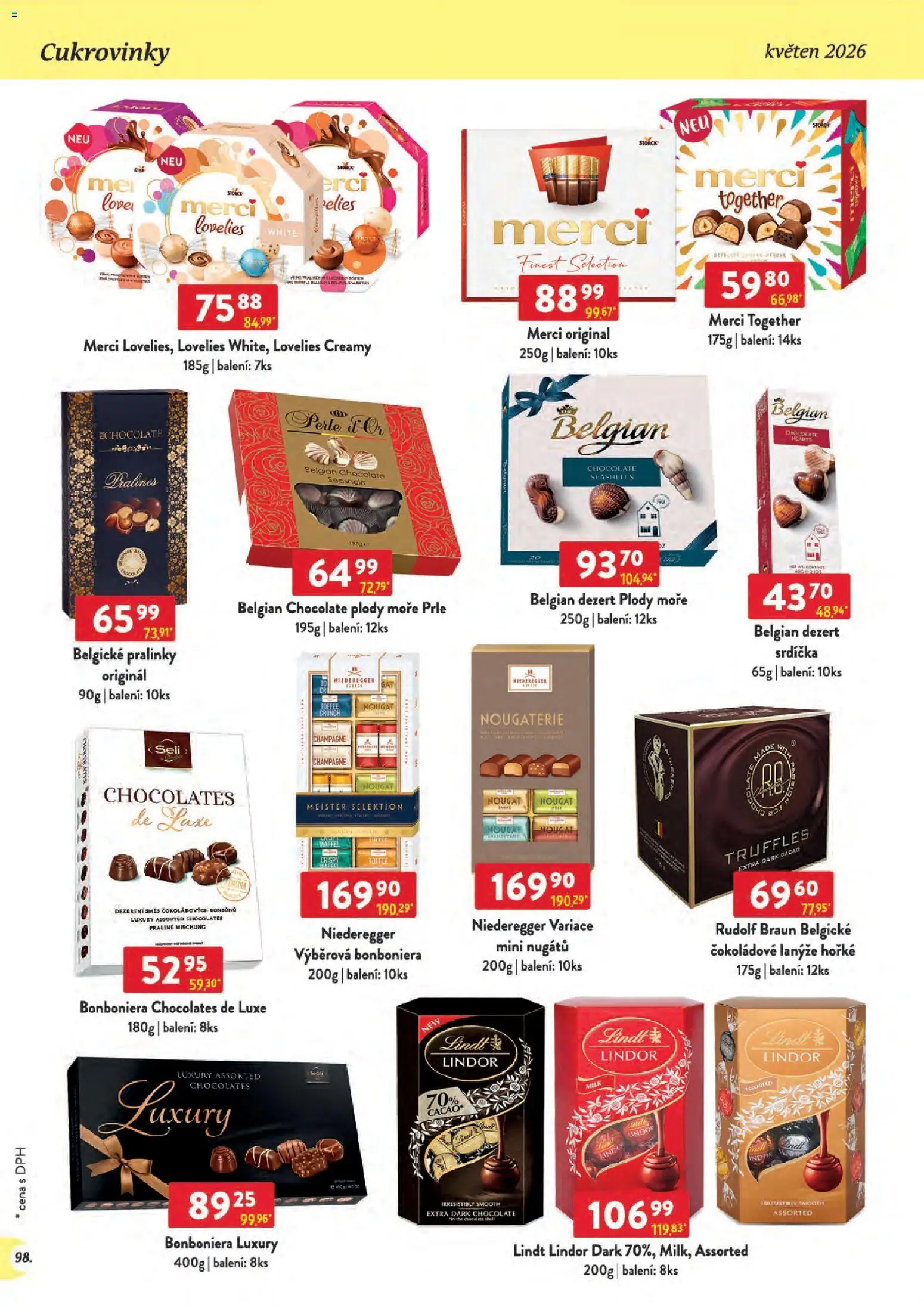 Astur & Qanto leták - Velkoobchod 05/2026 od 01.05.2026 | Strana: 98 | Produkty: Finest, Lindt lindor, Champagne, Belgické pralinky