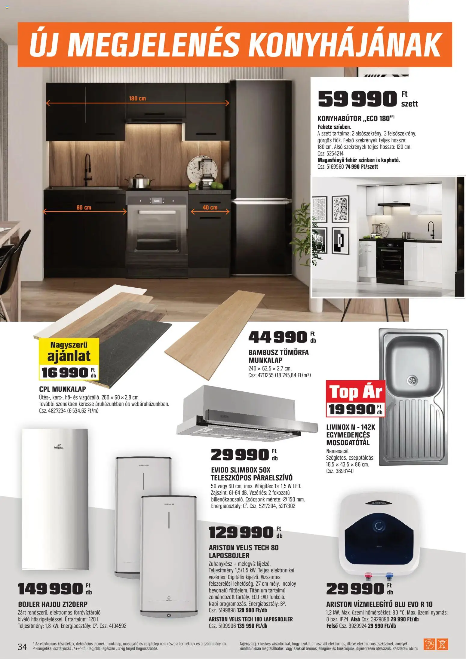 OBI akciós ujság - amely érvényes a következő dátumtól: 28.04.2026 | Oldal: 34 | Termékek: Csaptelep, Páraelszívó, Vízmelegítő, Konyhabútor